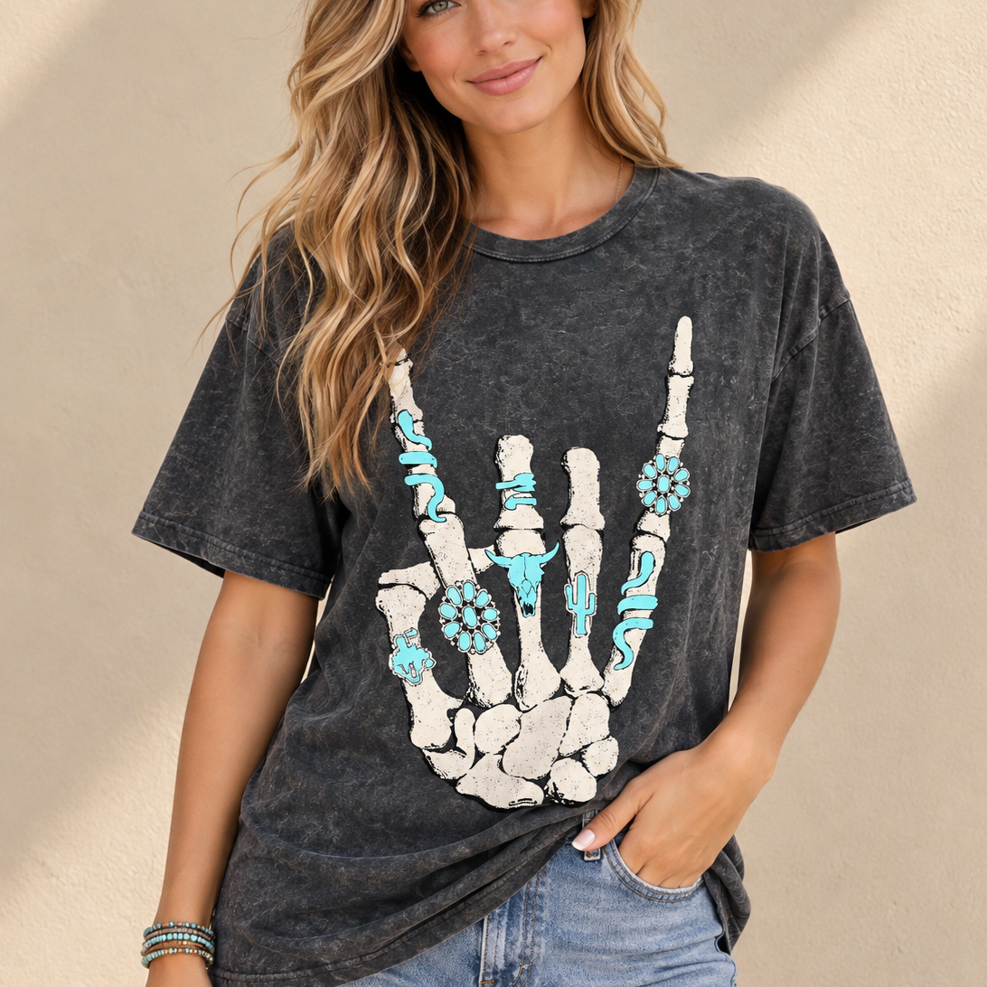 Skeleton Rock Hand Sign Graphic Top