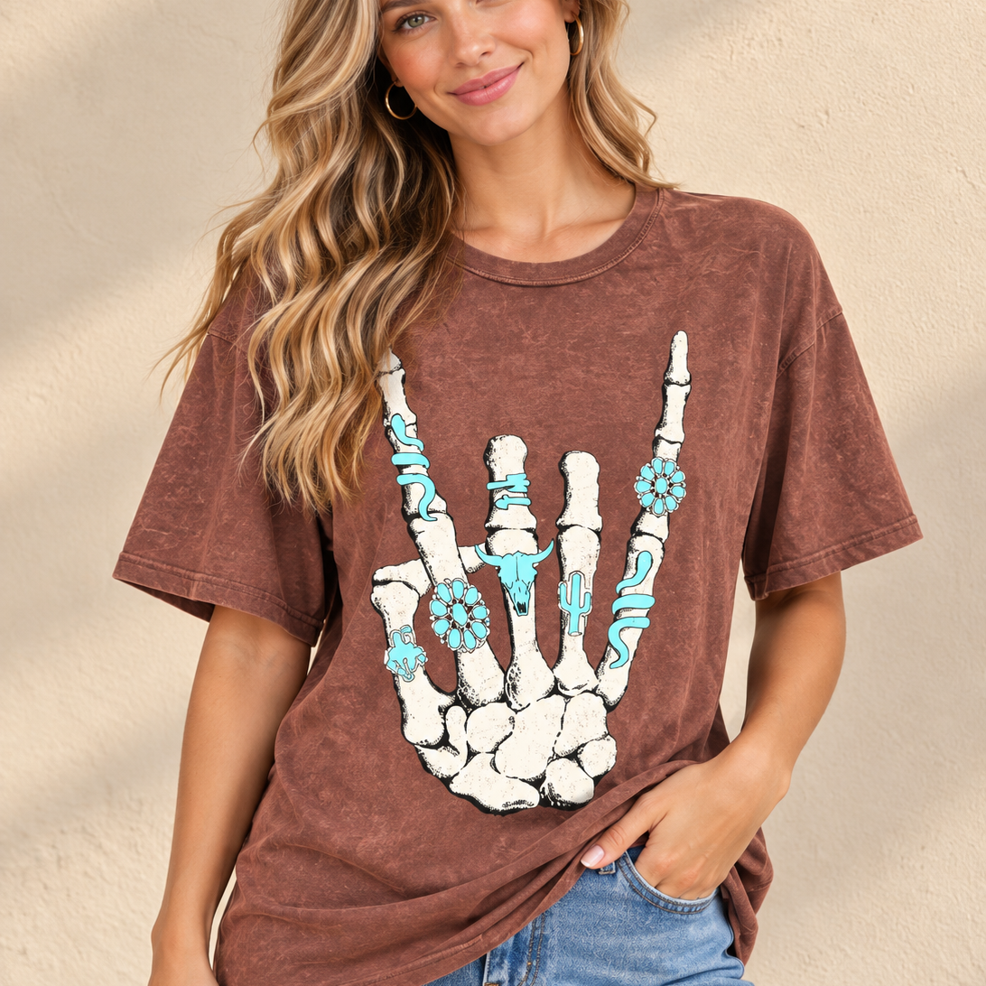 Skeleton Rock Hand Sign Graphic Top
