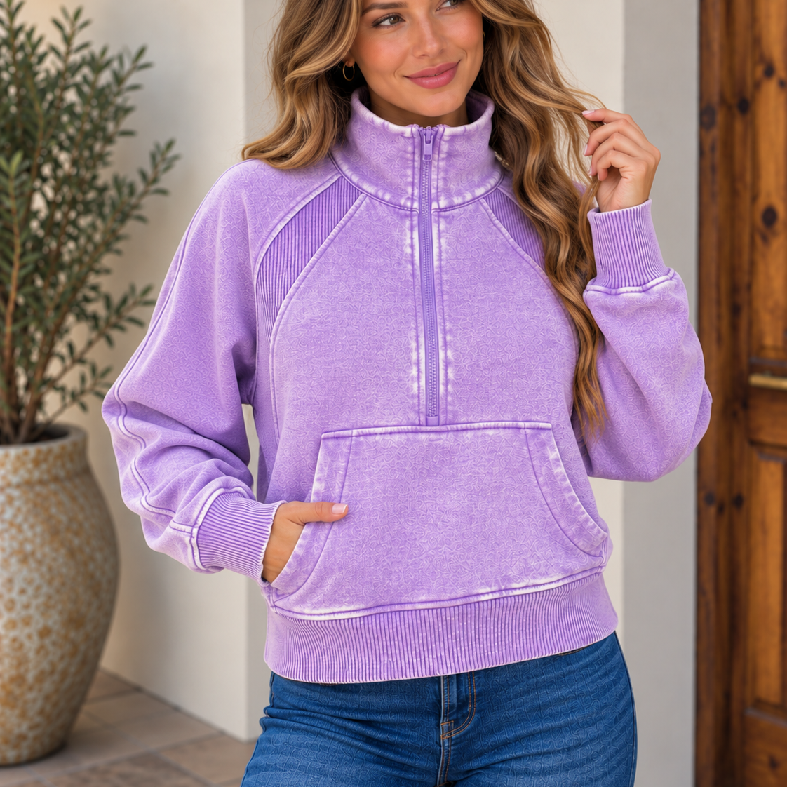 Acid Wash Half Zip Pullover