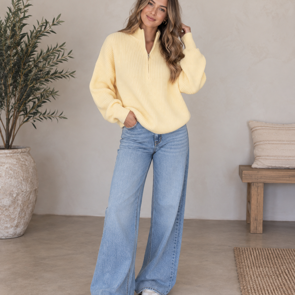 Cloudline Ribbed Half-Zip Relaxed Knit Pullover