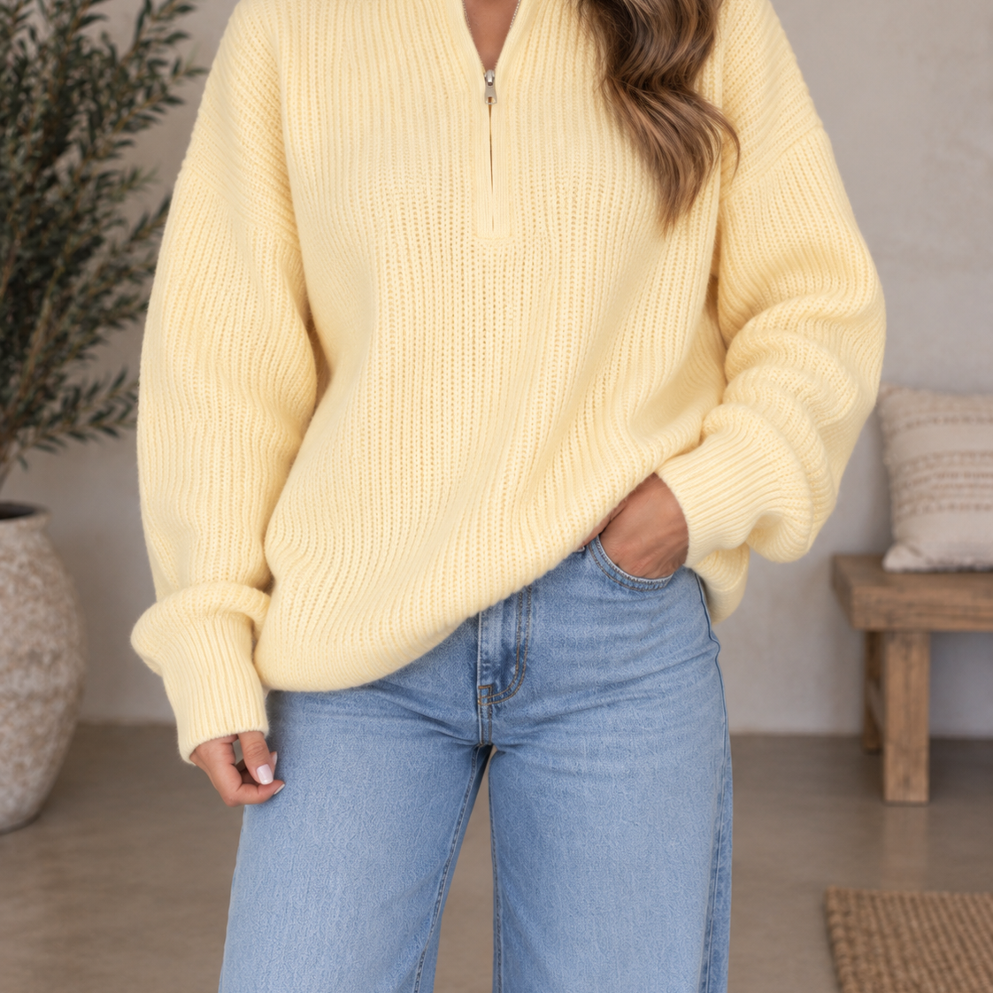 Cloudline Ribbed Half-Zip Relaxed Knit Pullover