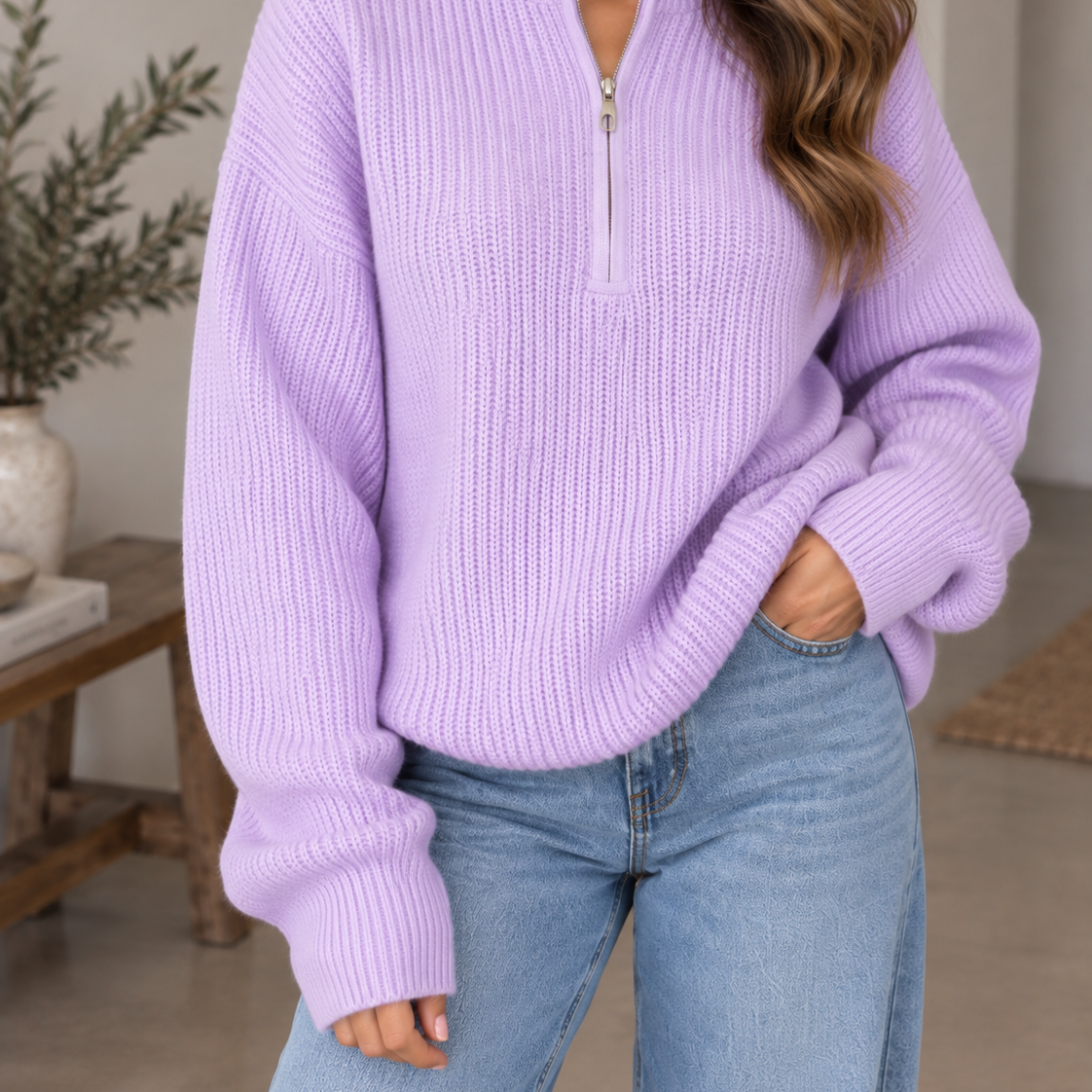 Cloudline Ribbed Half-Zip Relaxed Knit Pullover