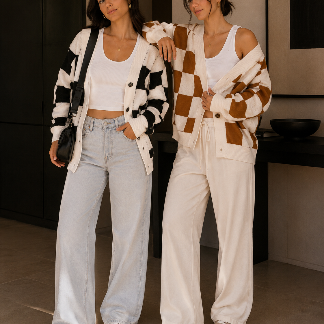 CheckMate Cardigan | Black or Brown