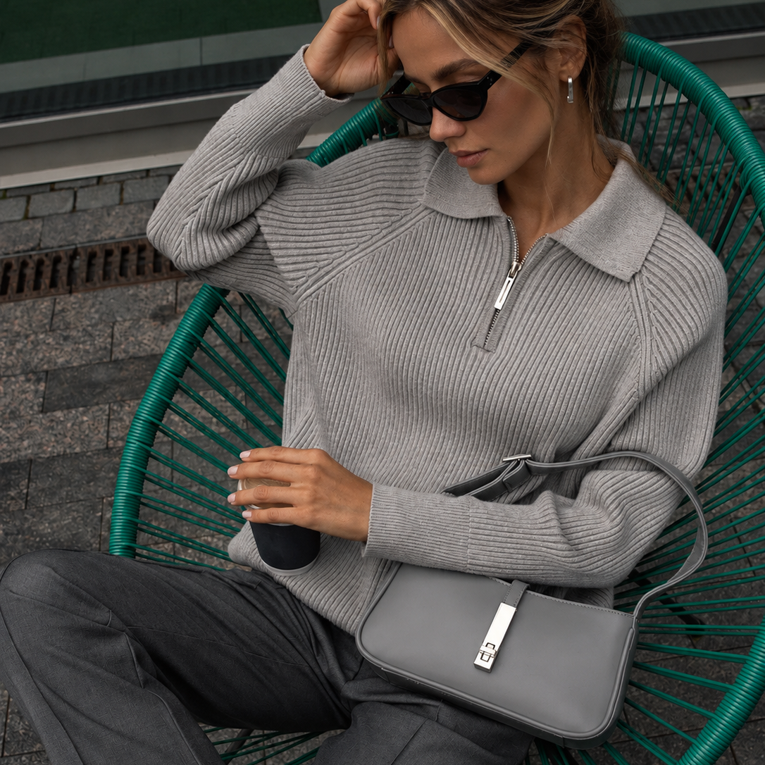 Sloane Avenue Ribbed Half-Zip Collared Sweater