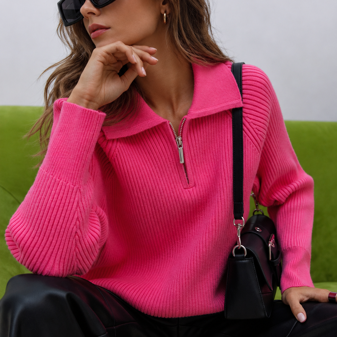 Sloane Avenue Ribbed Half-Zip Collared Sweater