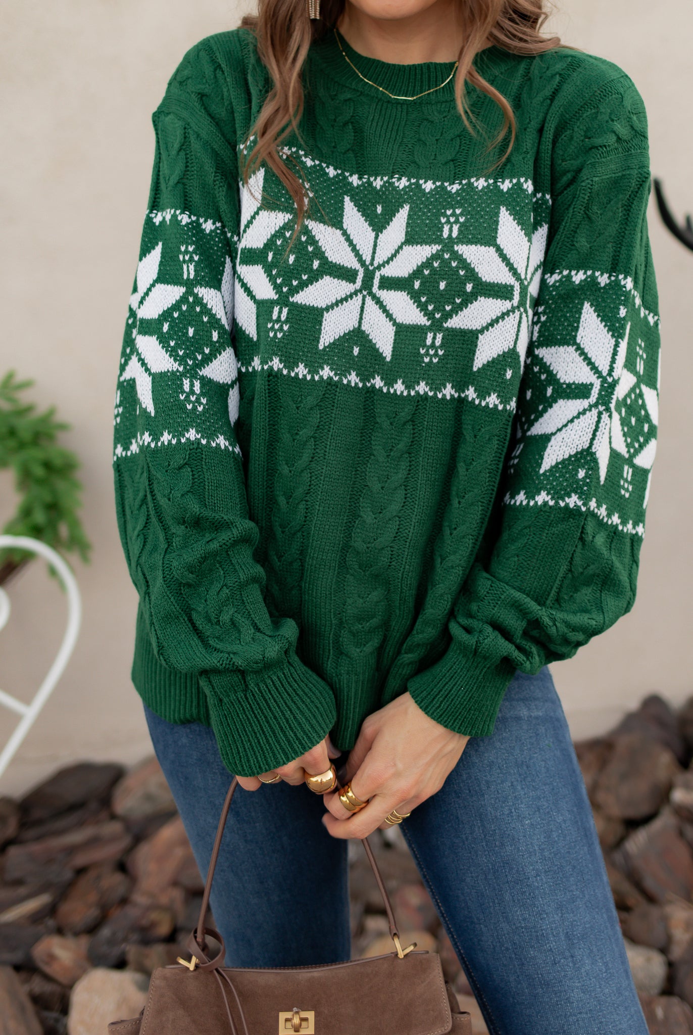 Vintage Snowflake Cable Knit Sweater-Sweaters-Krush Kandy, Women's Online Fashion Boutique Located in Phoenix, Arizona (Scottsdale Area)