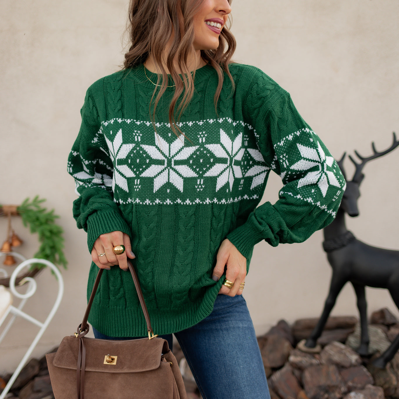 Vintage Snowflake Cable Knit Sweater-Sweaters-Krush Kandy, Women's Online Fashion Boutique Located in Phoenix, Arizona (Scottsdale Area)