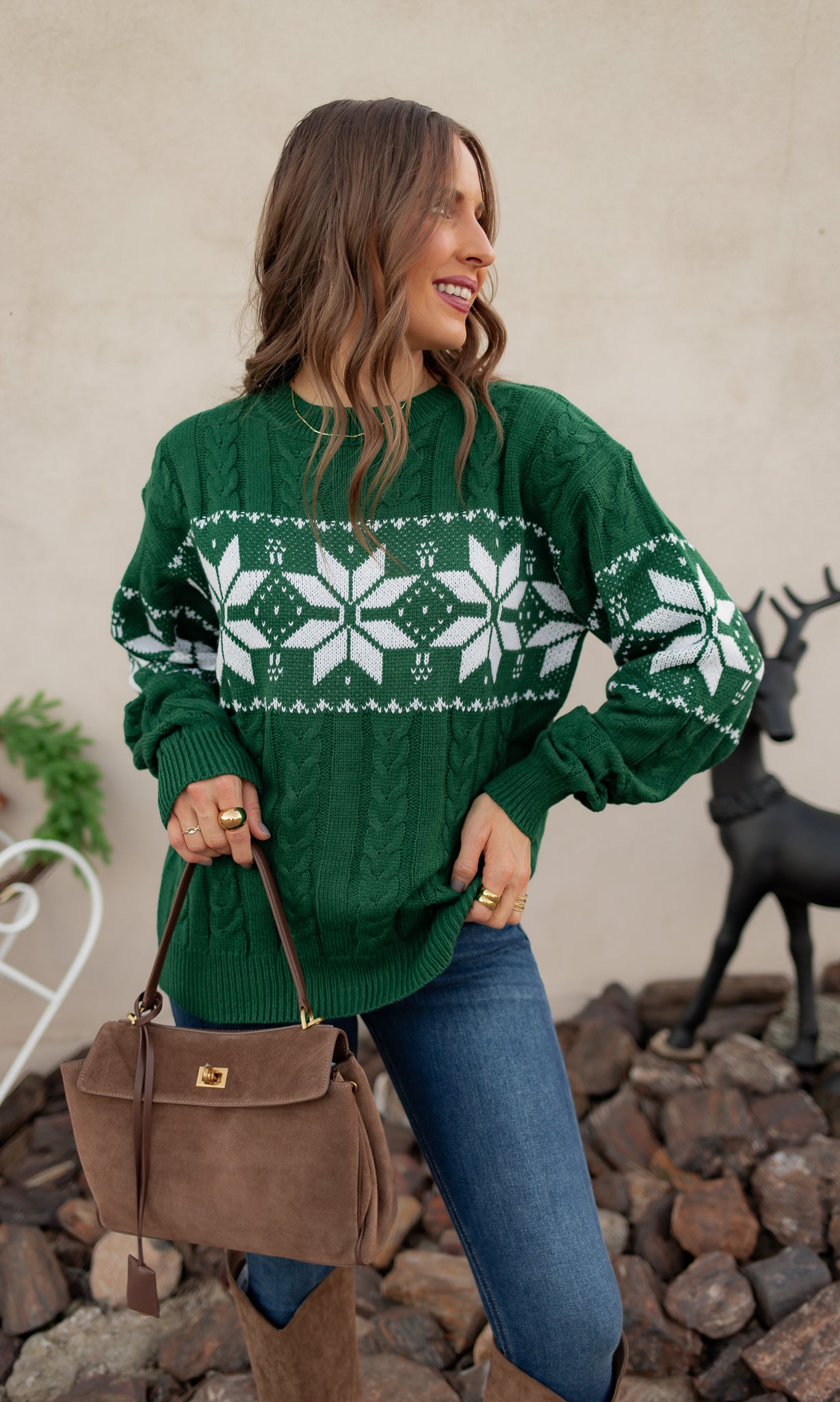 Vintage Snowflake Cable Knit Sweater-Sweaters-Krush Kandy, Women's Online Fashion Boutique Located in Phoenix, Arizona (Scottsdale Area)