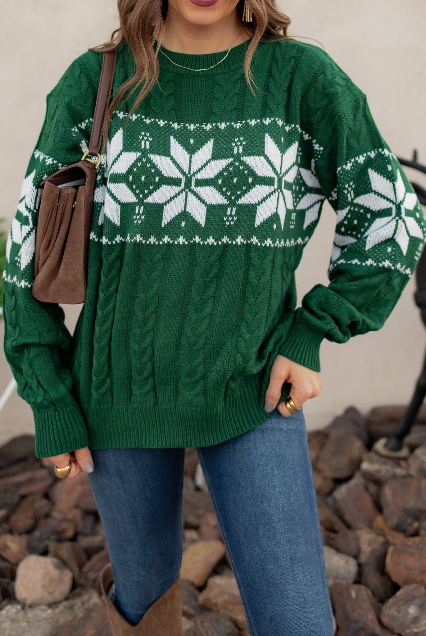 Vintage Snowflake Cable Knit Sweater-Sweaters-Krush Kandy, Women's Online Fashion Boutique Located in Phoenix, Arizona (Scottsdale Area)