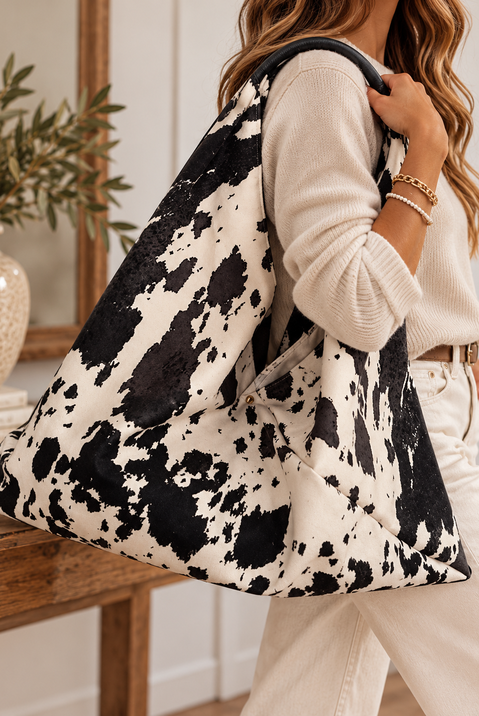 Cow-Print Tote in a Cozy Interior.png