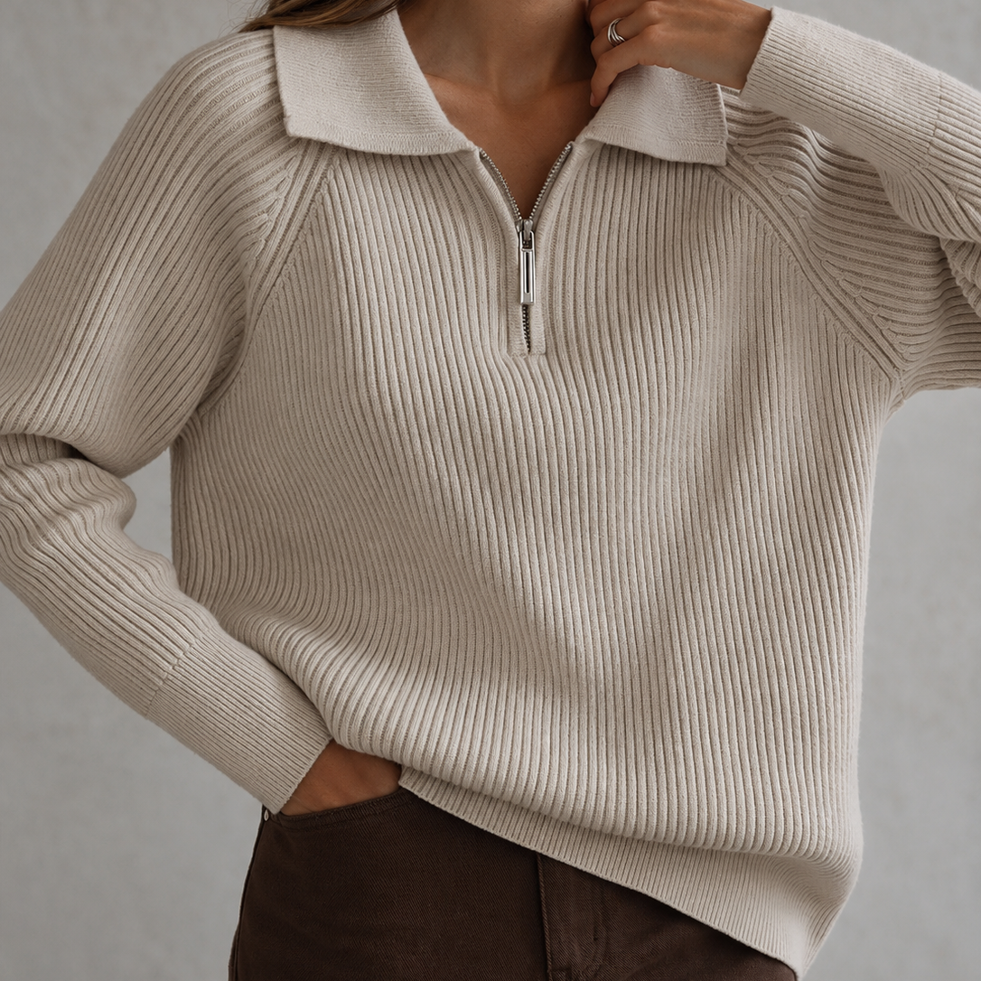 Sloane Avenue Ribbed Half-Zip Collared Sweater