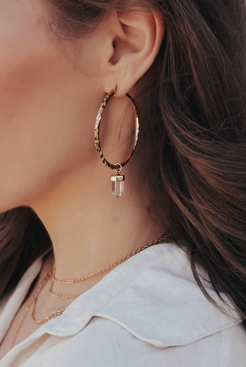Krush Kouture: Hammered Hoop Earrings with Charm-Hoop Earrings-Krush Kandy, Women's Online Fashion Boutique Located in Phoenix, Arizona (Scottsdale Area)