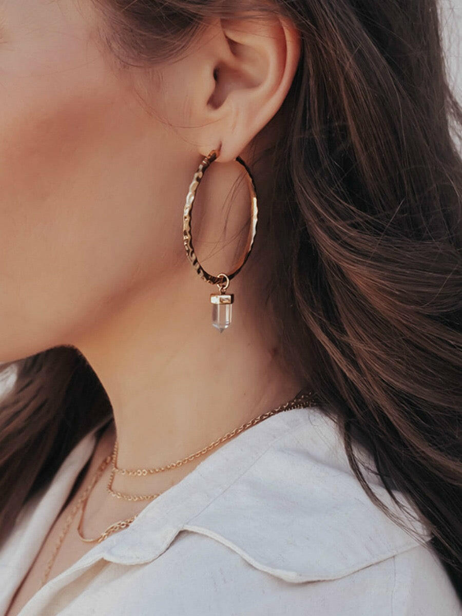 Krush Kouture: Hammered Hoop Earrings with Charm-Hoop Earrings-Krush Kandy, Women's Online Fashion Boutique Located in Phoenix, Arizona (Scottsdale Area)