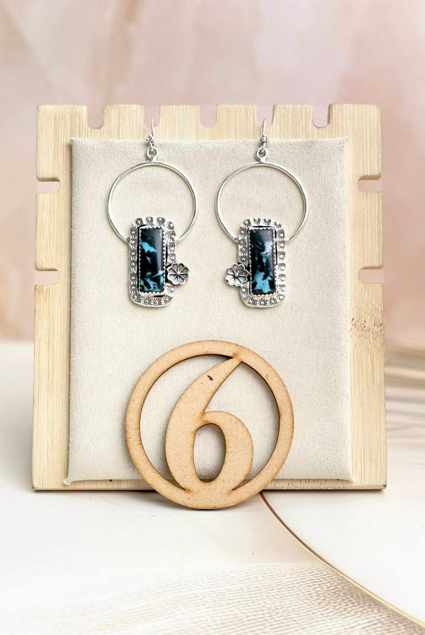 Sterling Flower Bar Stone Hoops-Earrings-Krush Kandy, Women's Online Fashion Boutique Located in Phoenix, Arizona (Scottsdale Area)