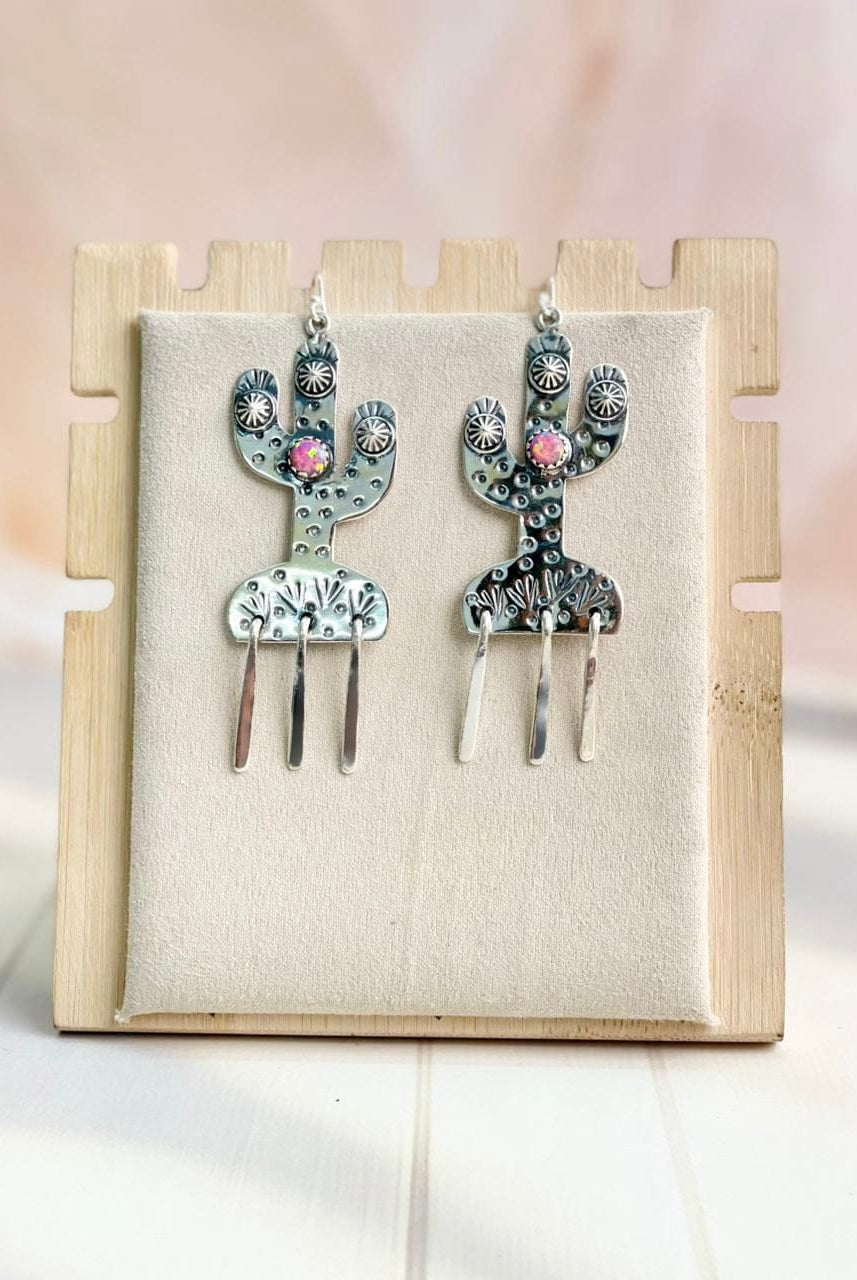 Boho Fringe Cactus Opal Dangle Earrings-Earrings-Krush Kandy, Women's Online Fashion Boutique Located in Phoenix, Arizona (Scottsdale Area)