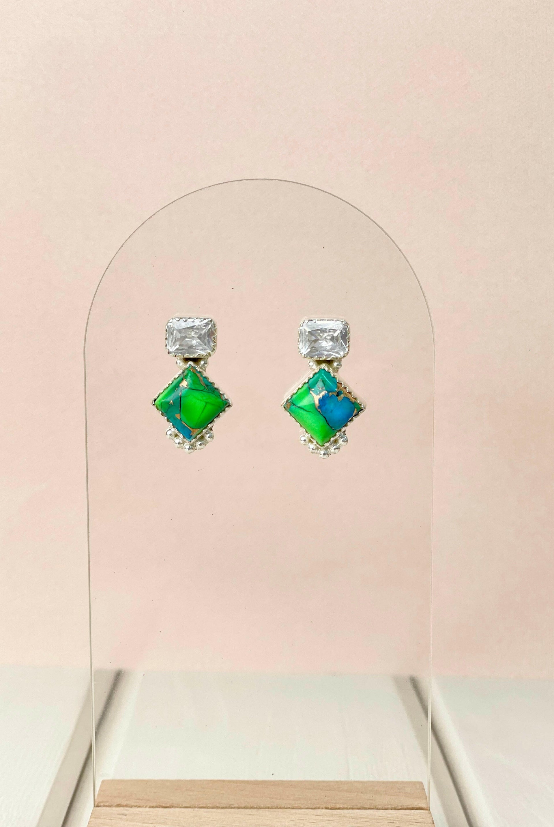 Peacock Dahlia Square Bar Studs-Earrings-Krush Kandy, Women's Online Fashion Boutique Located in Phoenix, Arizona (Scottsdale Area)