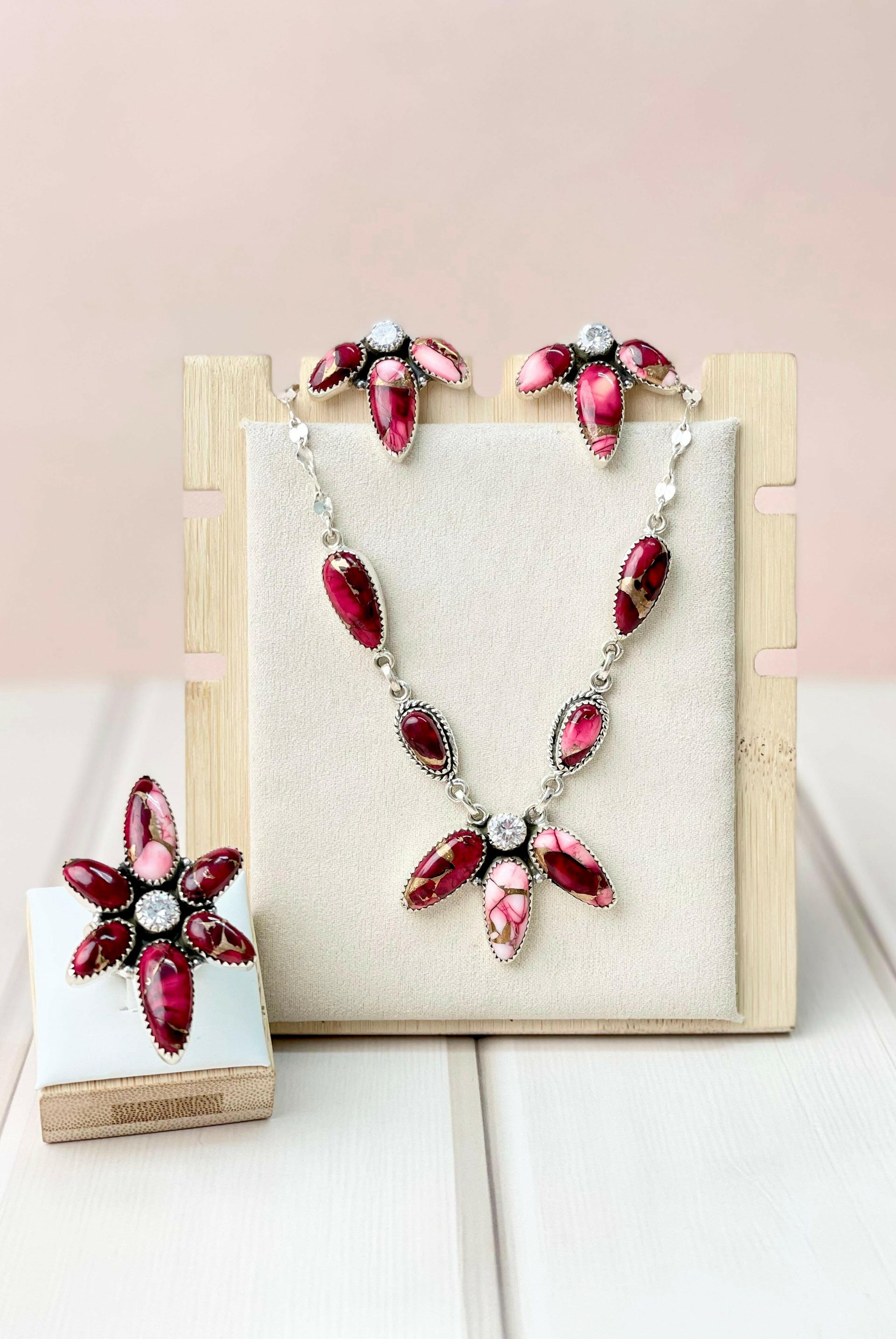 Red Rose Dahlia 3 Petal Set-Necklaces-Krush Kandy, Women's Online Fashion Boutique Located in Phoenix, Arizona (Scottsdale Area)