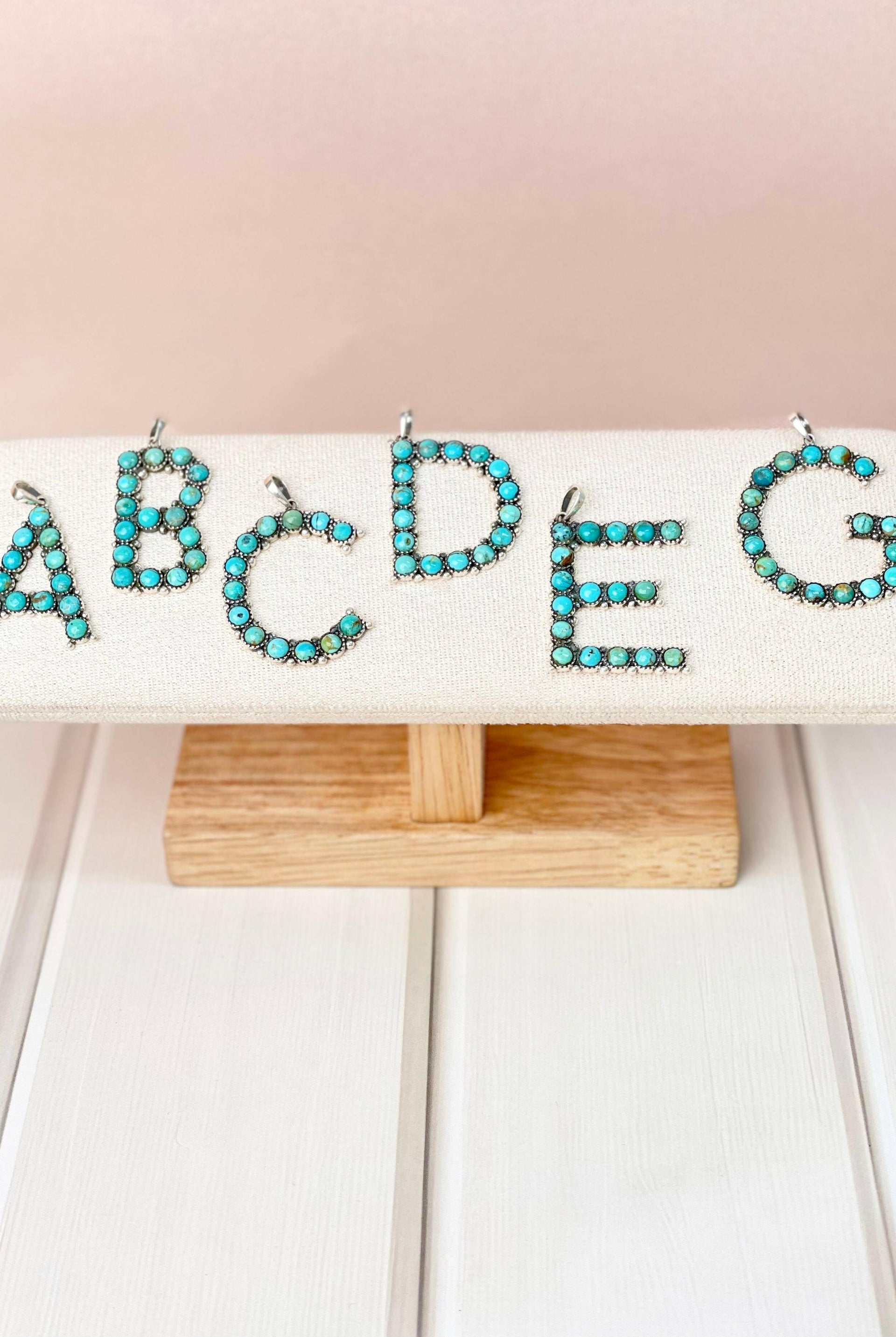 Turquoise Sterling Silver Personalized Initial Pendant-Pendant Necklaces-Krush Kandy, Women's Online Fashion Boutique Located in Phoenix, Arizona (Scottsdale Area)