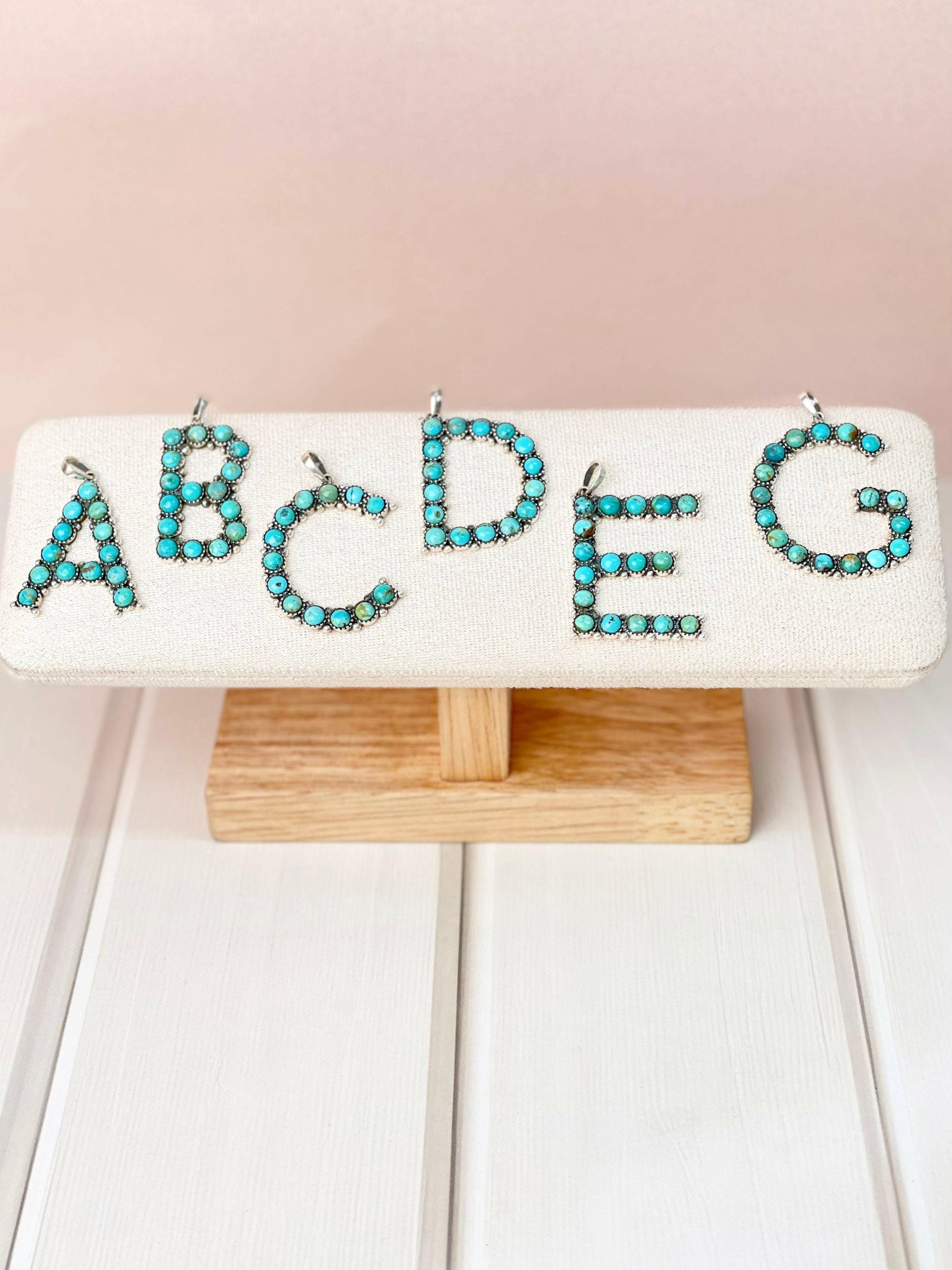 Sign Here Initial Stone Pendant MADE TO ORDER-Squash Blossom Necklaces-Krush Kandy, Women's Online Fashion Boutique Located in Phoenix, Arizona (Scottsdale Area)