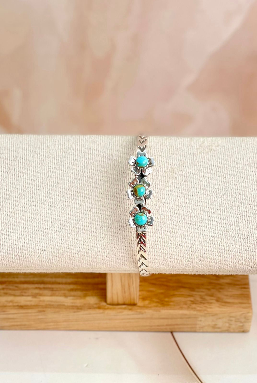 Delicate Silver & Turquoise 3 Flower Bangle-Bracelets-Krush Kandy, Women's Online Fashion Boutique Located in Phoenix, Arizona (Scottsdale Area)