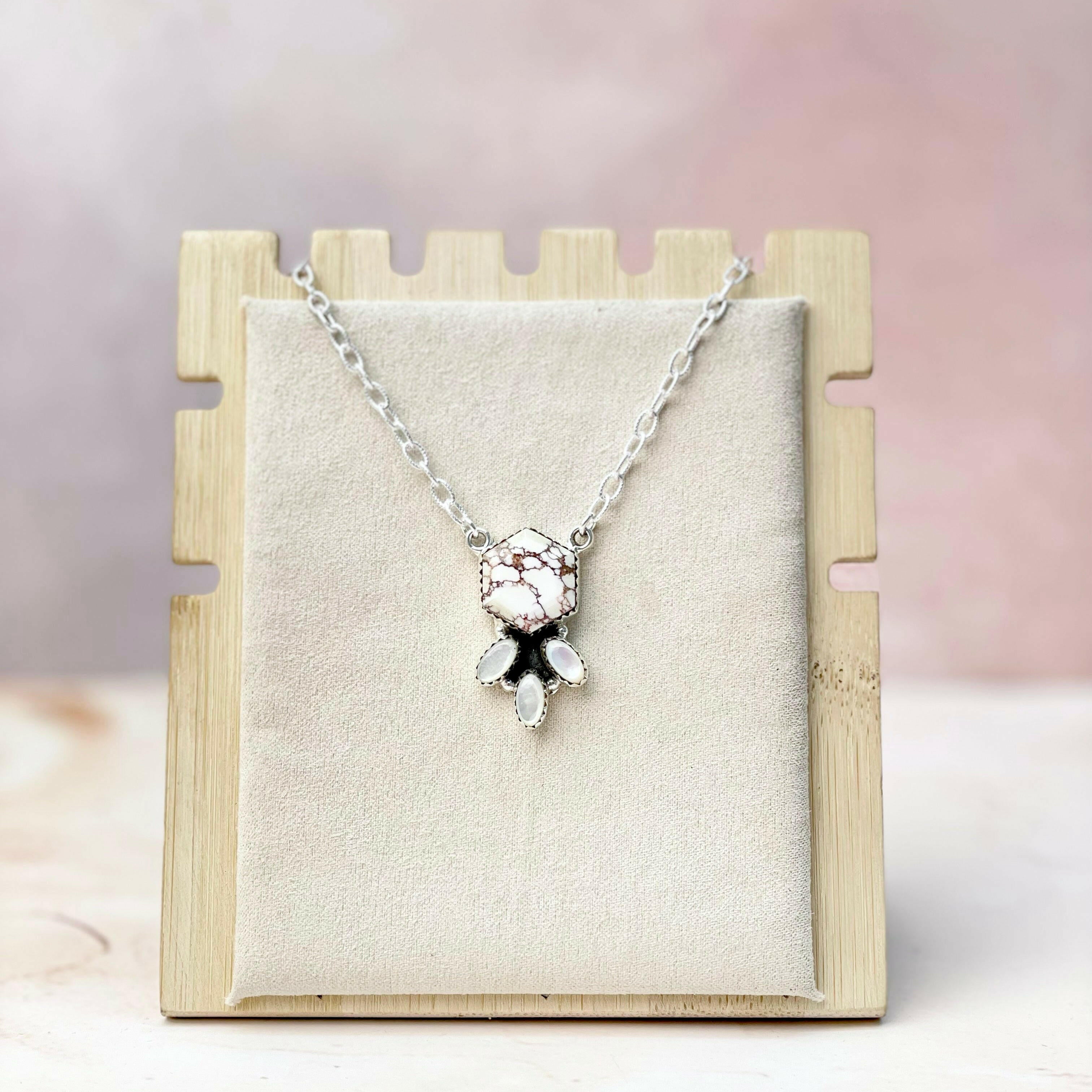 Hexagon Multi Gem & MOP Chain Pendants-Necklaces-Krush Kandy, Women's Online Fashion Boutique Located in Phoenix, Arizona (Scottsdale Area)