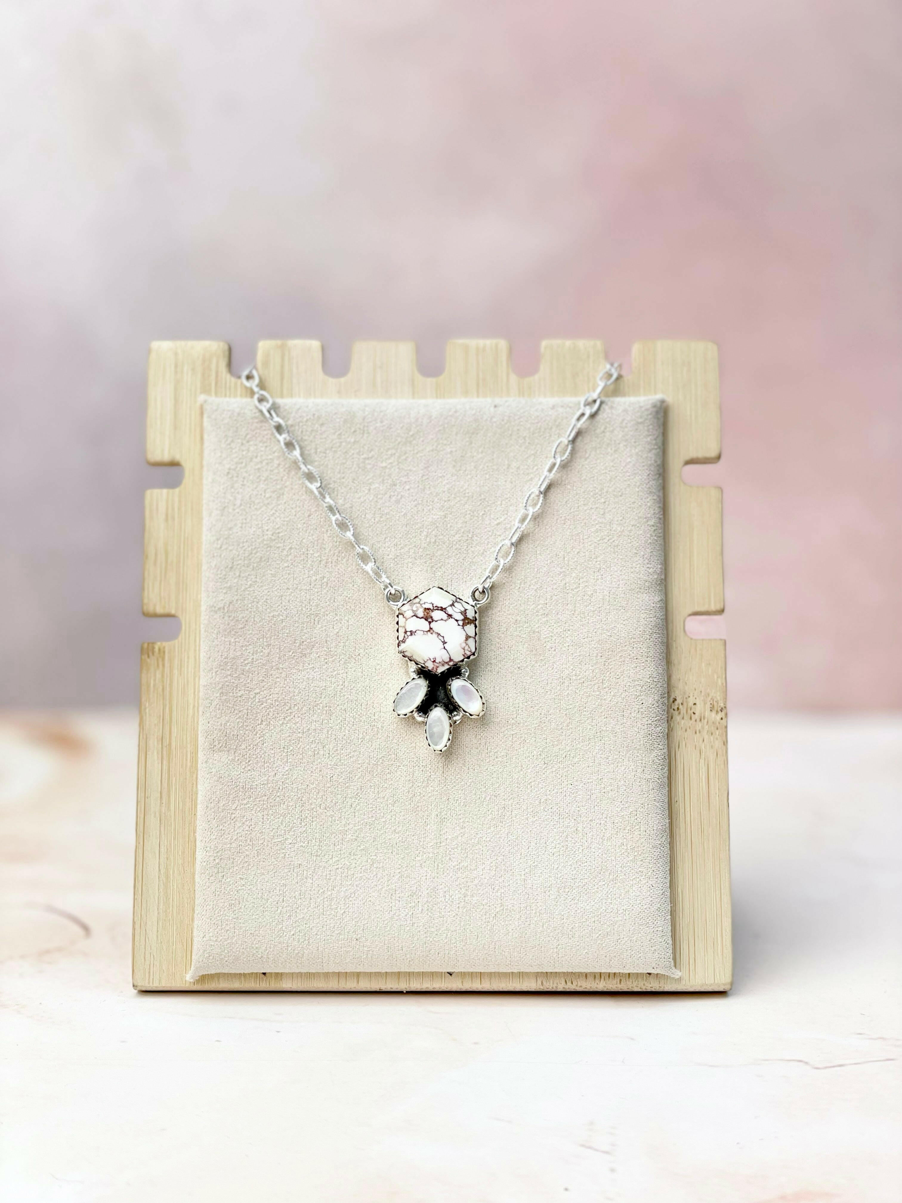 Hexagon Multi Gem & MOP Chain Pendants-Necklaces-Krush Kandy, Women's Online Fashion Boutique Located in Phoenix, Arizona (Scottsdale Area)