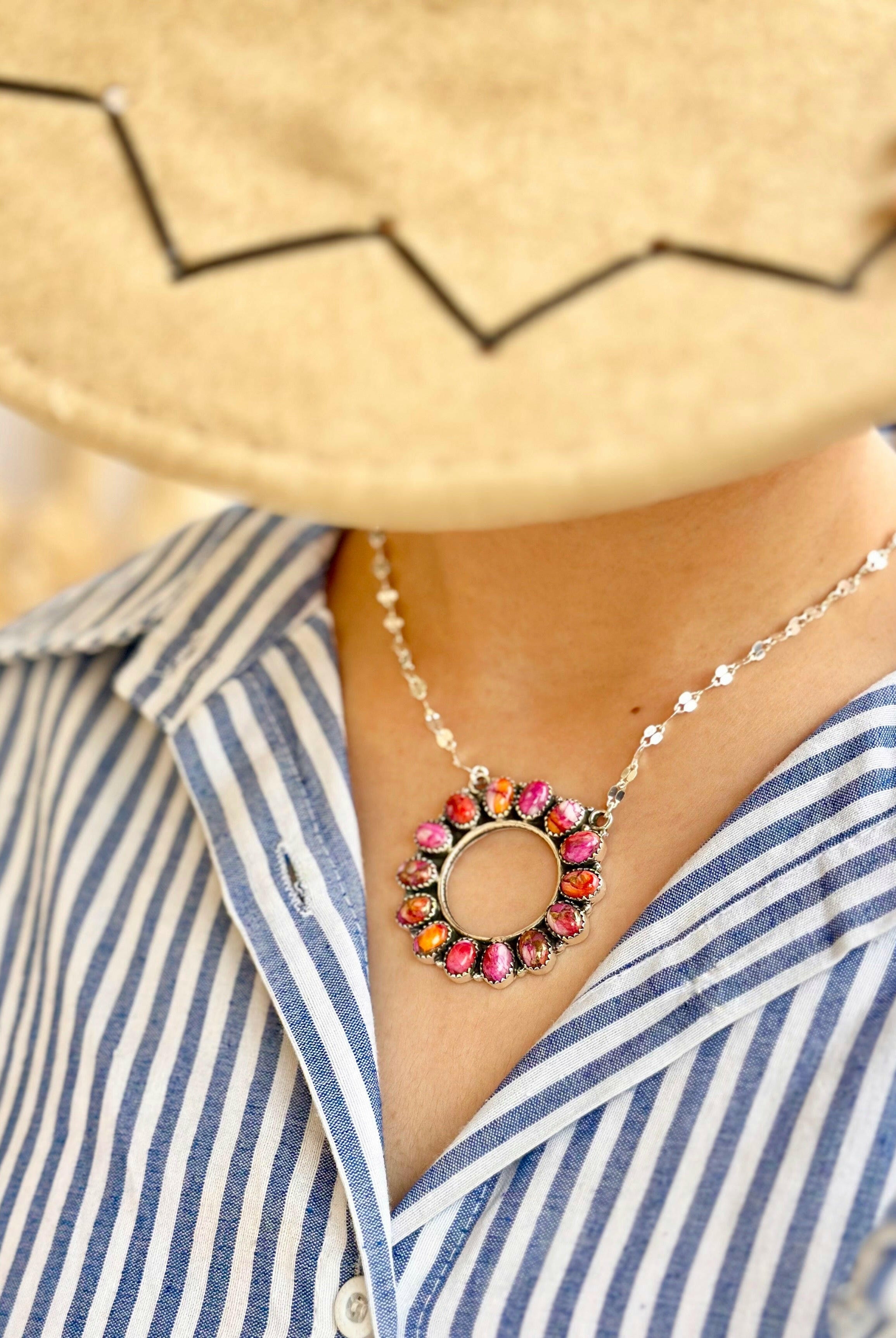 Canyon Dreams Halo Multistone Necklace-Necklaces-Krush Kandy, Women's Online Fashion Boutique Located in Phoenix, Arizona (Scottsdale Area)