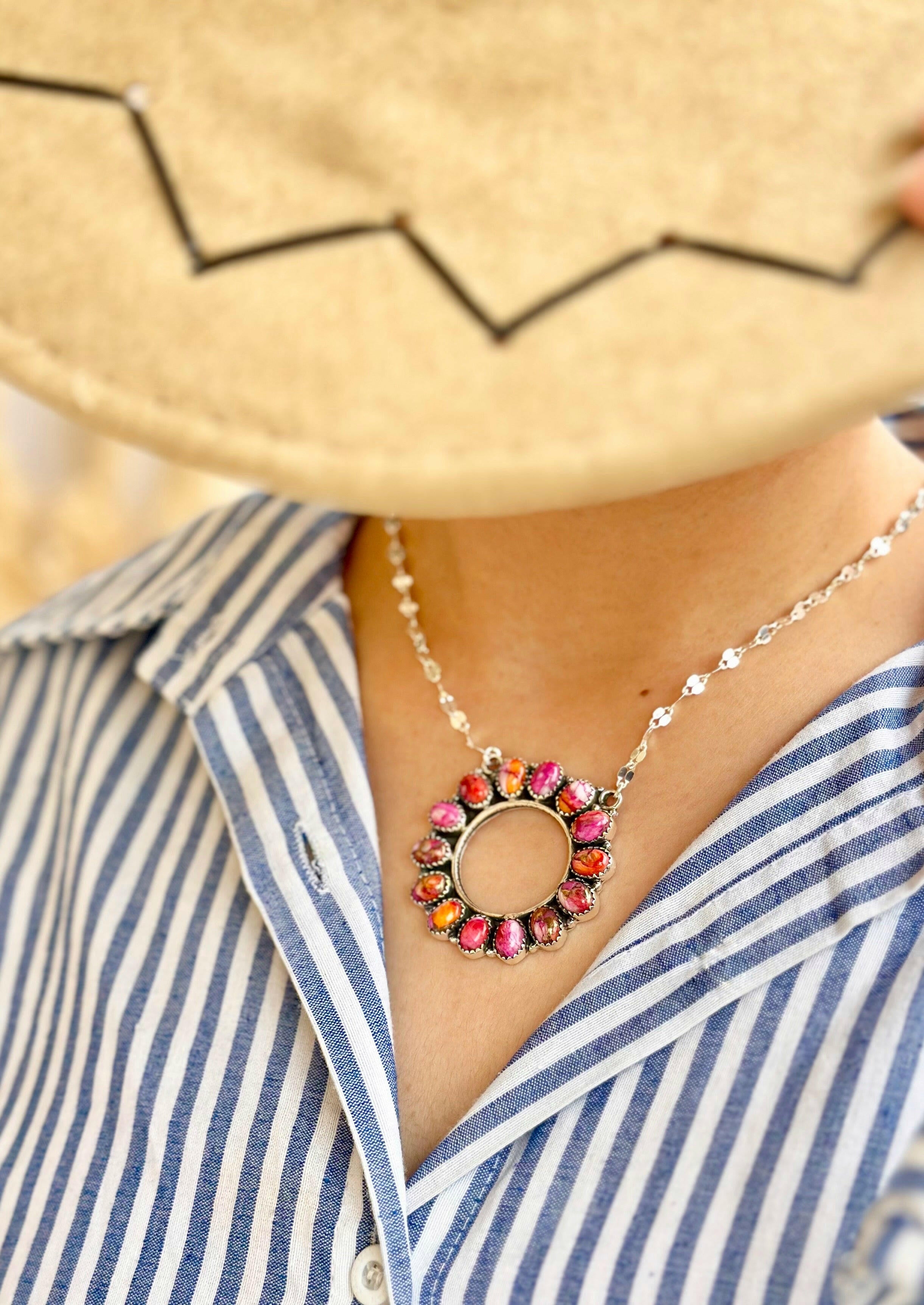 Canyon Dreams Halo Multistone Necklace-Necklaces-Krush Kandy, Women's Online Fashion Boutique Located in Phoenix, Arizona (Scottsdale Area)