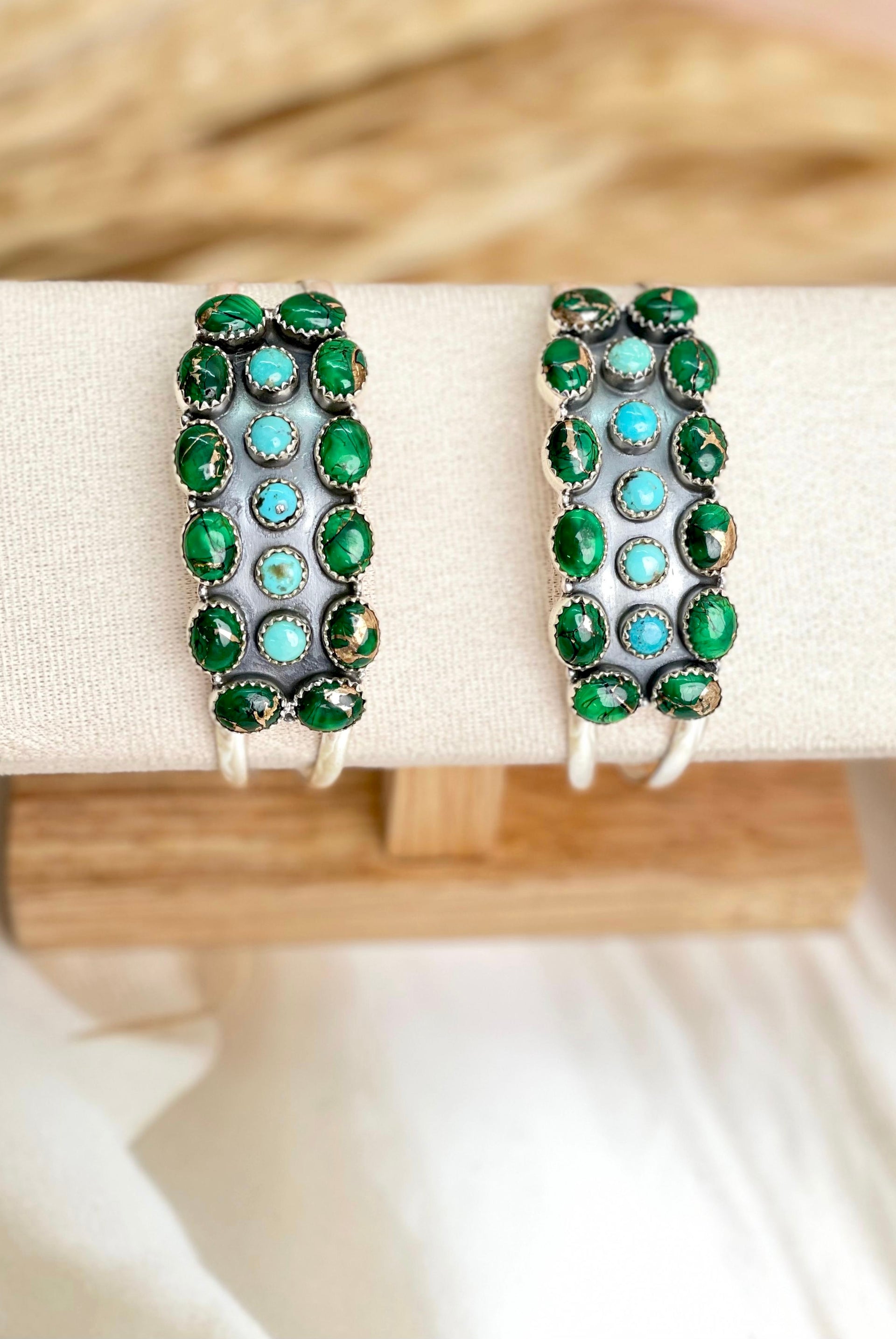 Irish Green Dahlia & Kingman Turquoise Adjustable Cuff Bangles sno 19-Bracelets-Krush Kandy, Women's Online Fashion Boutique Located in Phoenix, Arizona (Scottsdale Area)