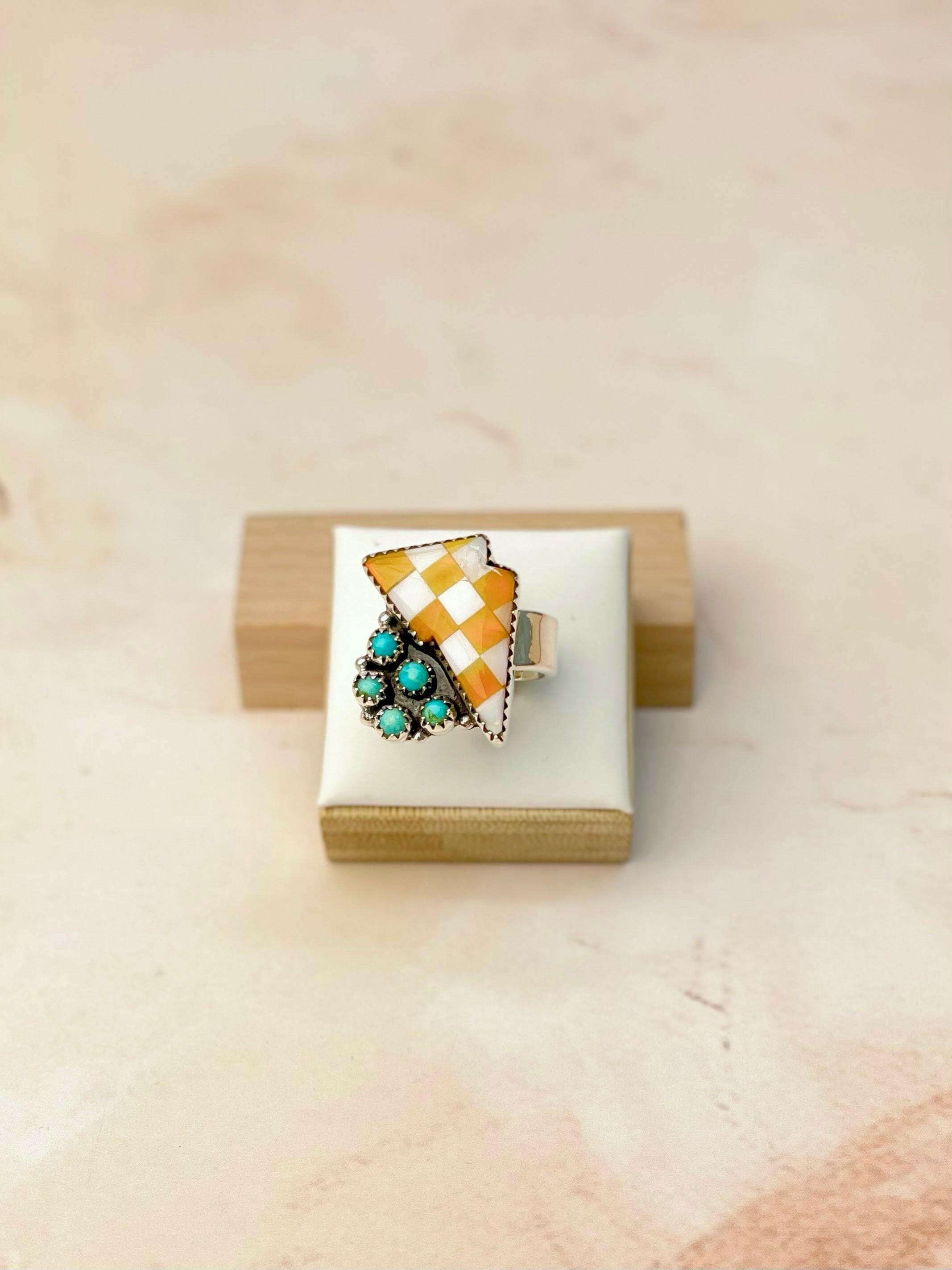 Orange Aurora Opal, Turquoise & MOP Kandy Bolt Ring-Rings-Krush Kandy, Women's Online Fashion Boutique Located in Phoenix, Arizona (Scottsdale Area)