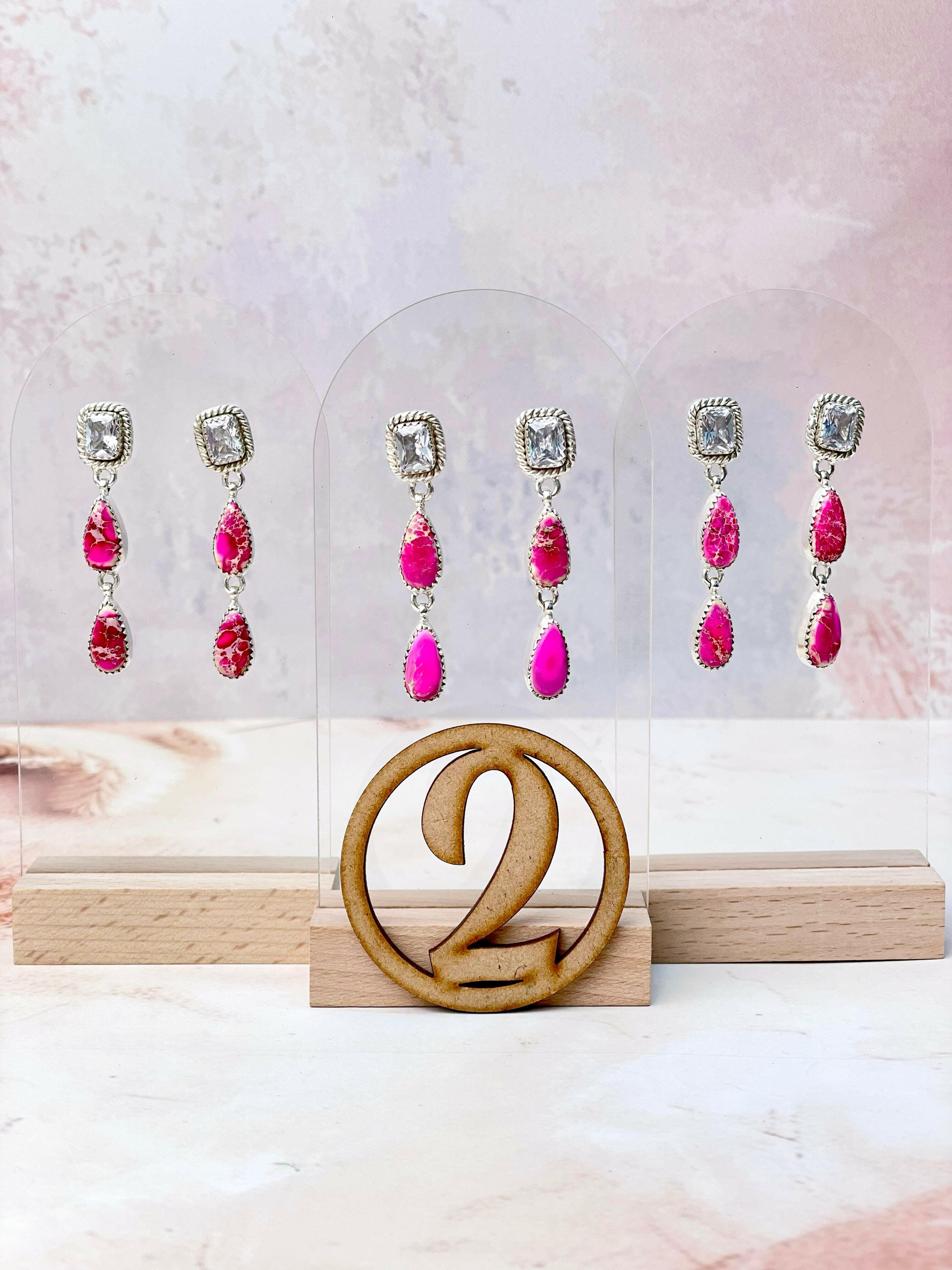 Princess Cut CZ and Jasper Earrings-Earrings-Krush Kandy, Women's Online Fashion Boutique Located in Phoenix, Arizona (Scottsdale Area)