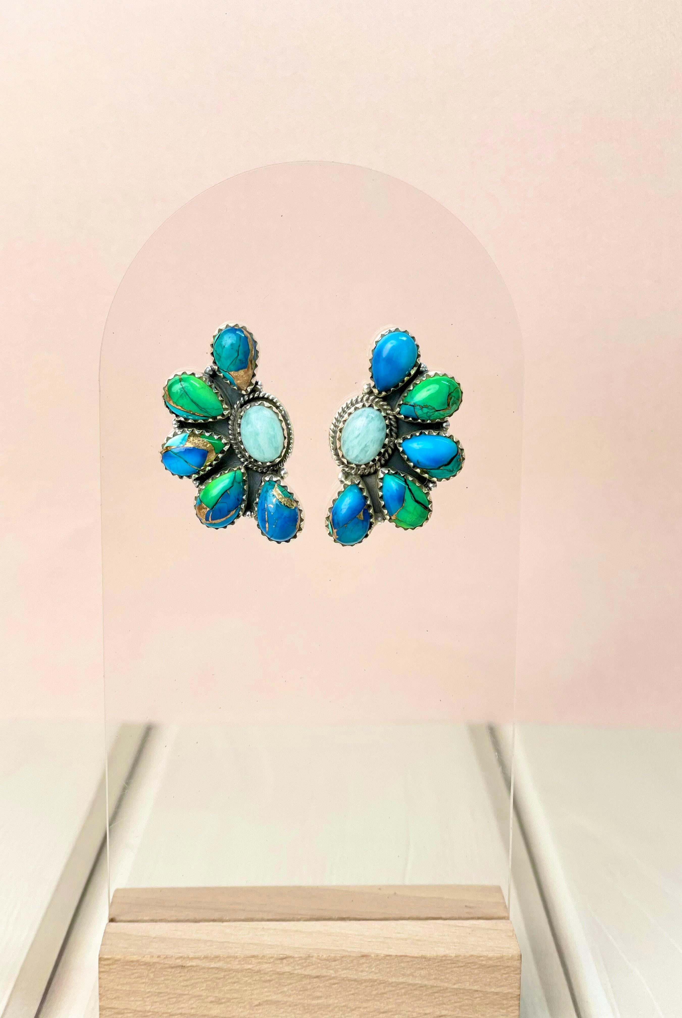 Half Bloom Peacock Dahlia Earrings-Earrings-Krush Kandy, Women's Online Fashion Boutique Located in Phoenix, Arizona (Scottsdale Area)