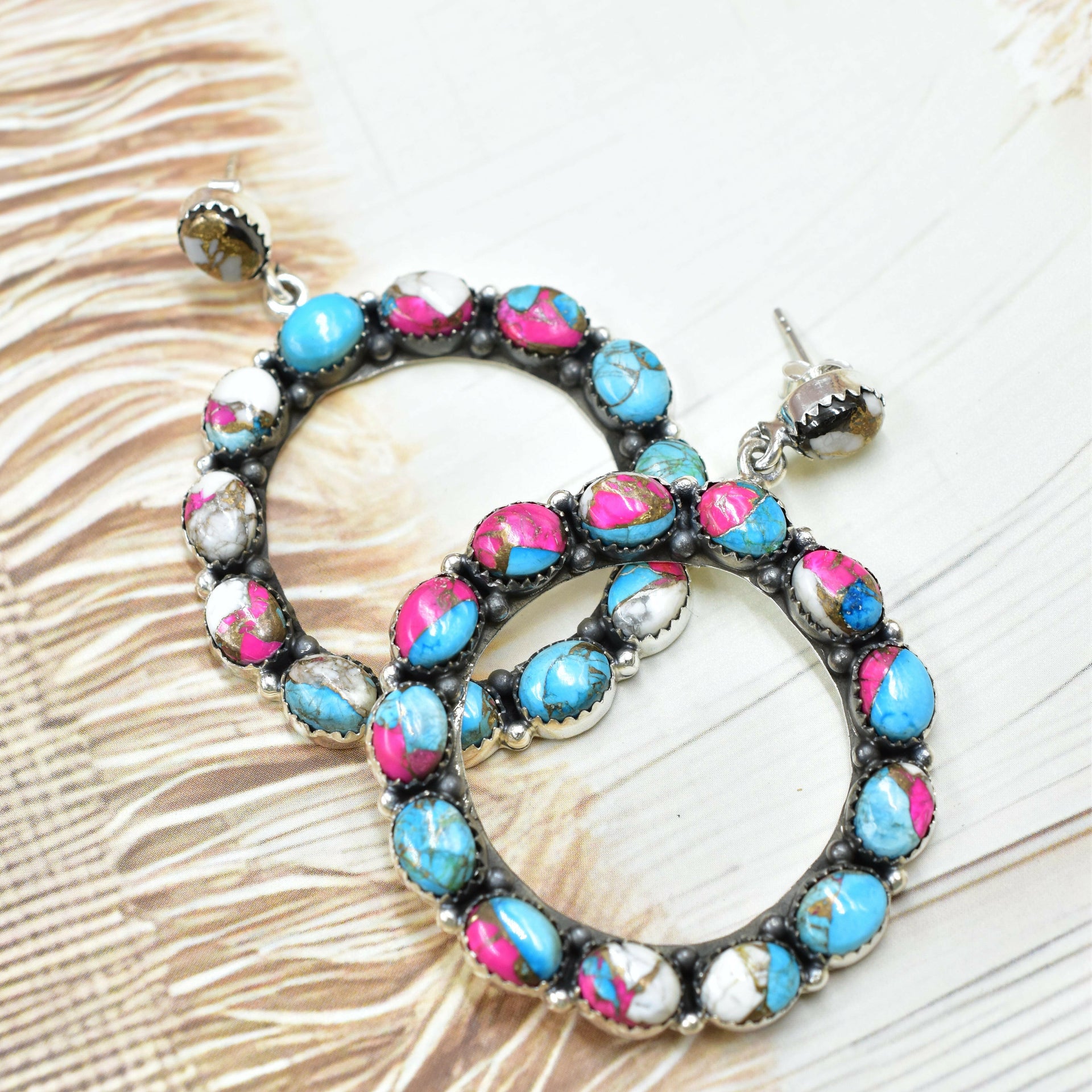 Ariana's Stone Hoop Earrings-Earrings-Krush Kandy, Women's Online Fashion Boutique Located in Phoenix, Arizona (Scottsdale Area)