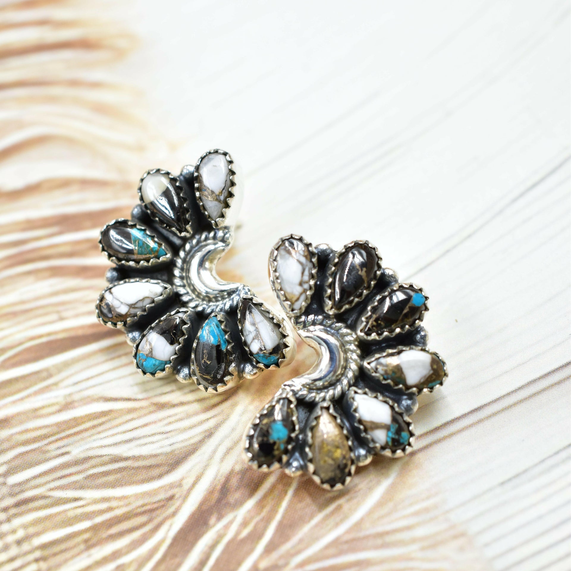 Sterling Half Moon Stone Cluster Earrings-Earrings-Krush Kandy, Women's Online Fashion Boutique Located in Phoenix, Arizona (Scottsdale Area)