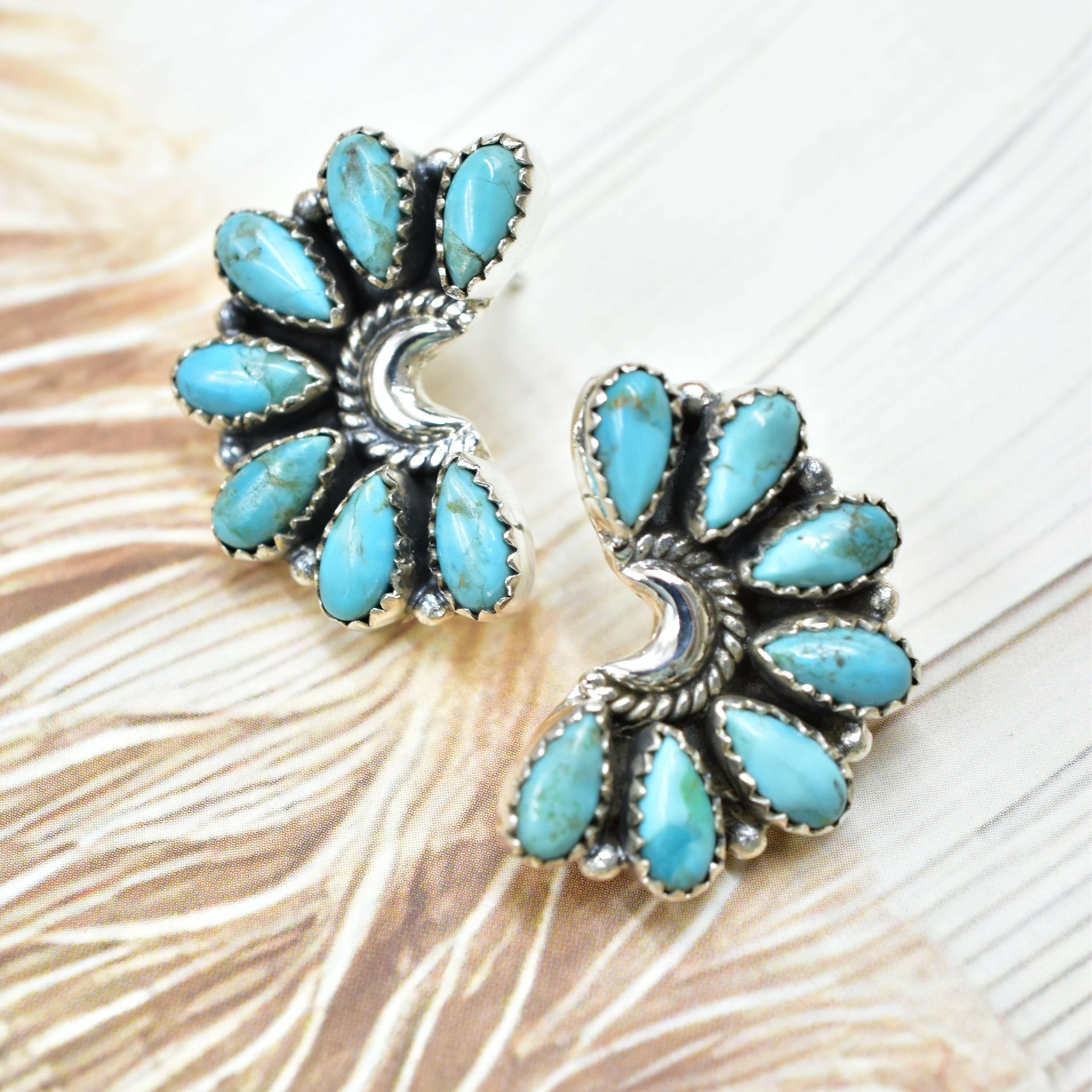 Sterling Half Moon Stone Cluster Earrings-Earrings-Krush Kandy, Women's Online Fashion Boutique Located in Phoenix, Arizona (Scottsdale Area)