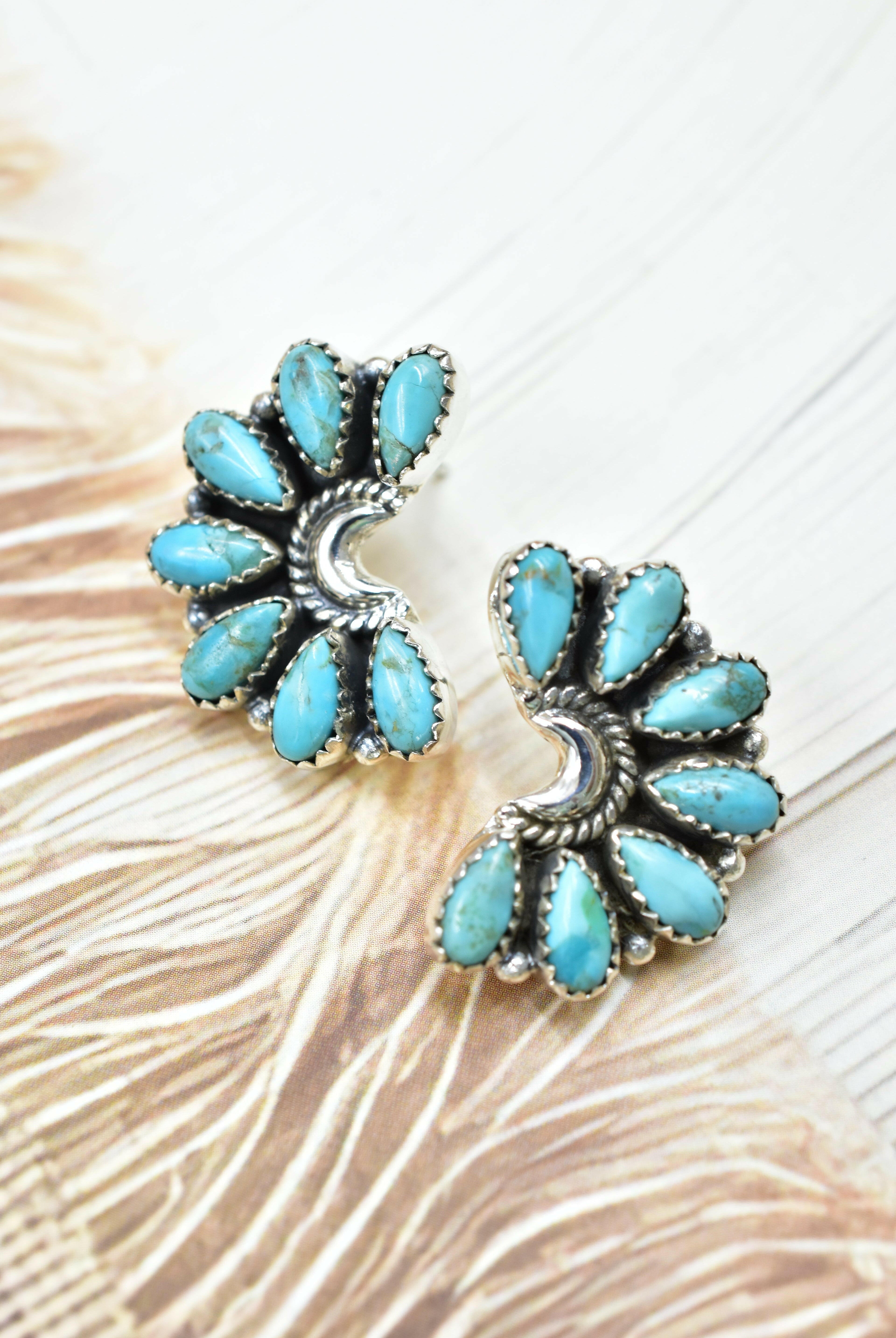 Sterling Half Moon Stone Cluster Earrings-Earrings-Krush Kandy, Women's Online Fashion Boutique Located in Phoenix, Arizona (Scottsdale Area)