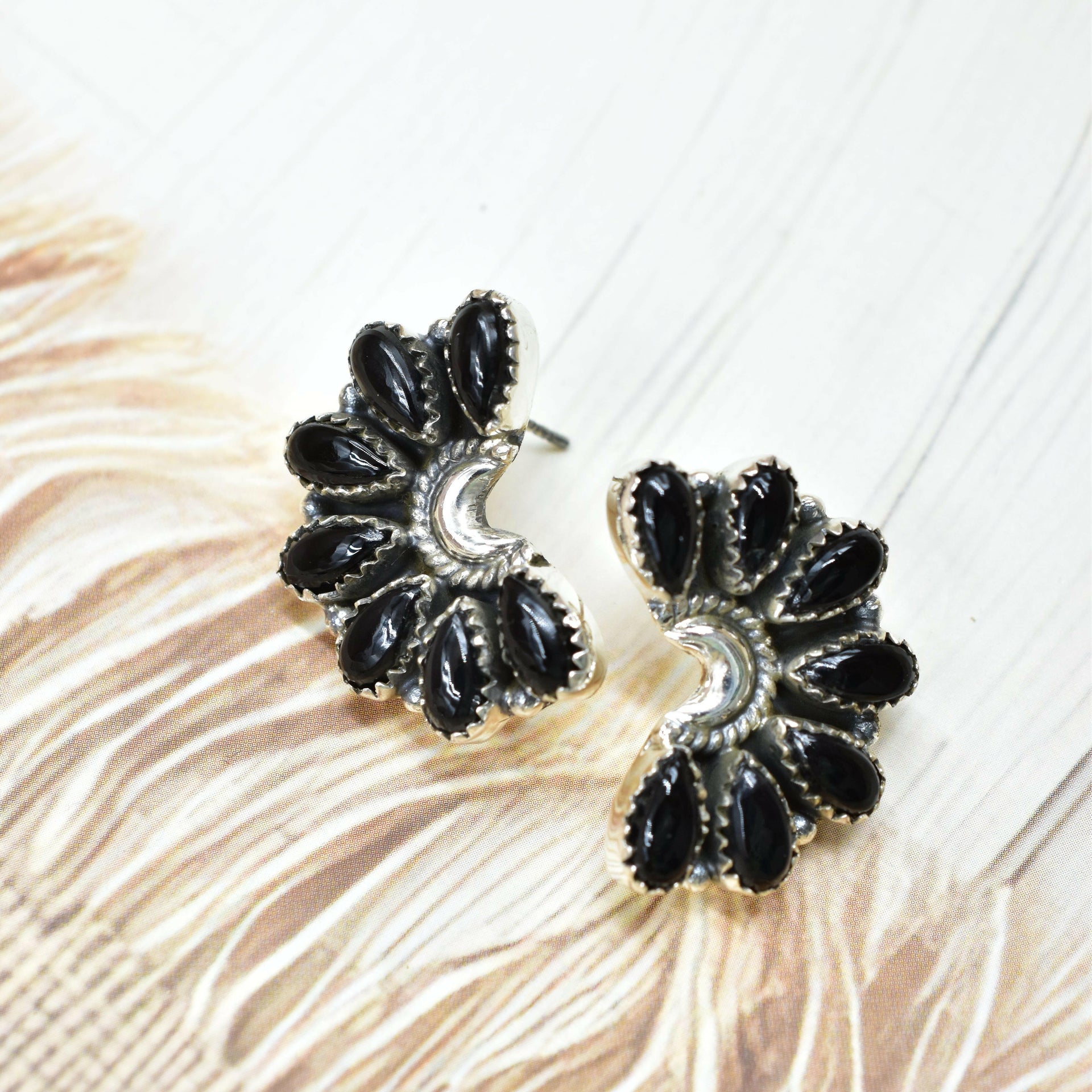 Sterling Half Moon Stone Cluster Earrings-Earrings-Krush Kandy, Women's Online Fashion Boutique Located in Phoenix, Arizona (Scottsdale Area)