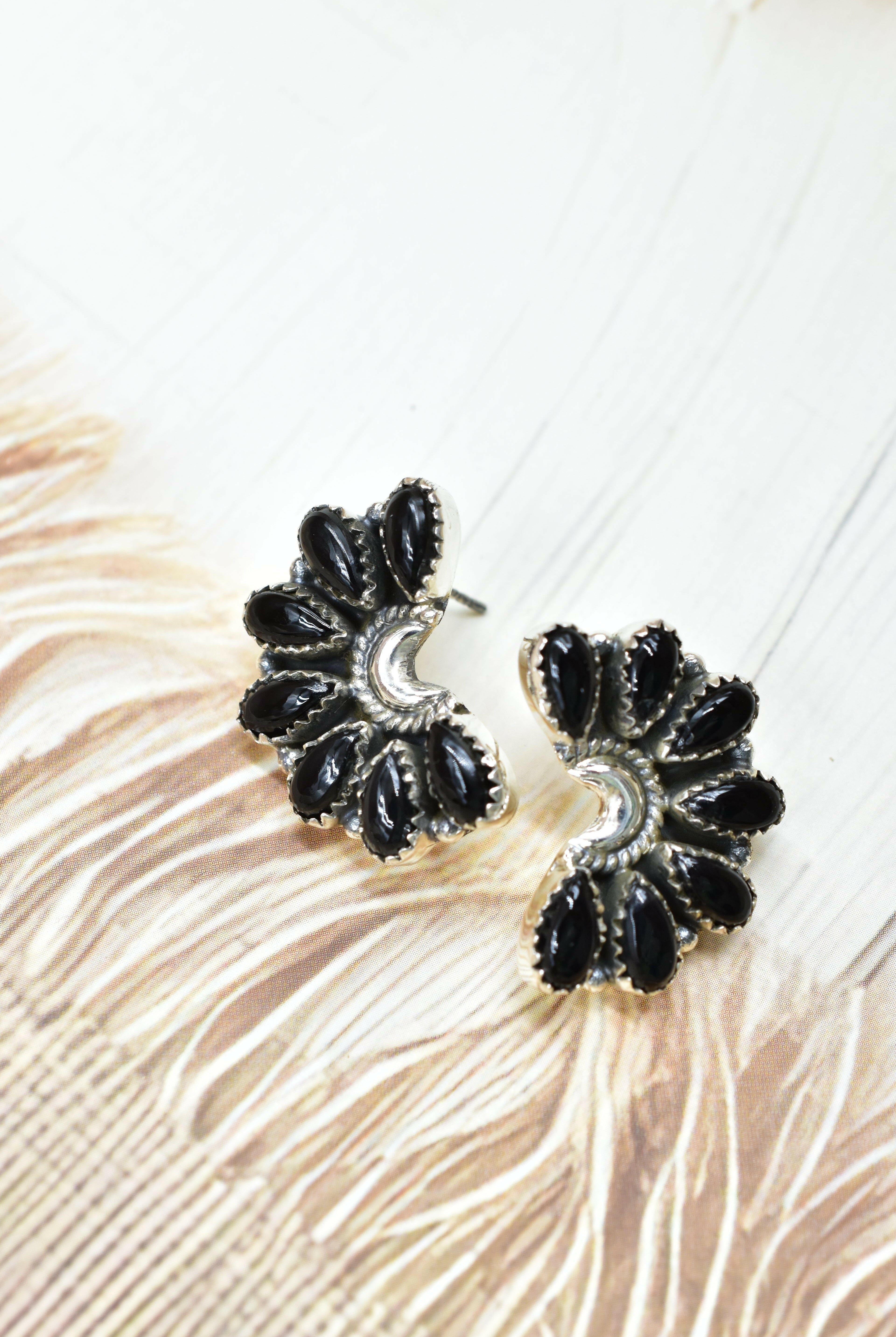 Sterling Half Moon Stone Cluster Earrings-Earrings-Krush Kandy, Women's Online Fashion Boutique Located in Phoenix, Arizona (Scottsdale Area)