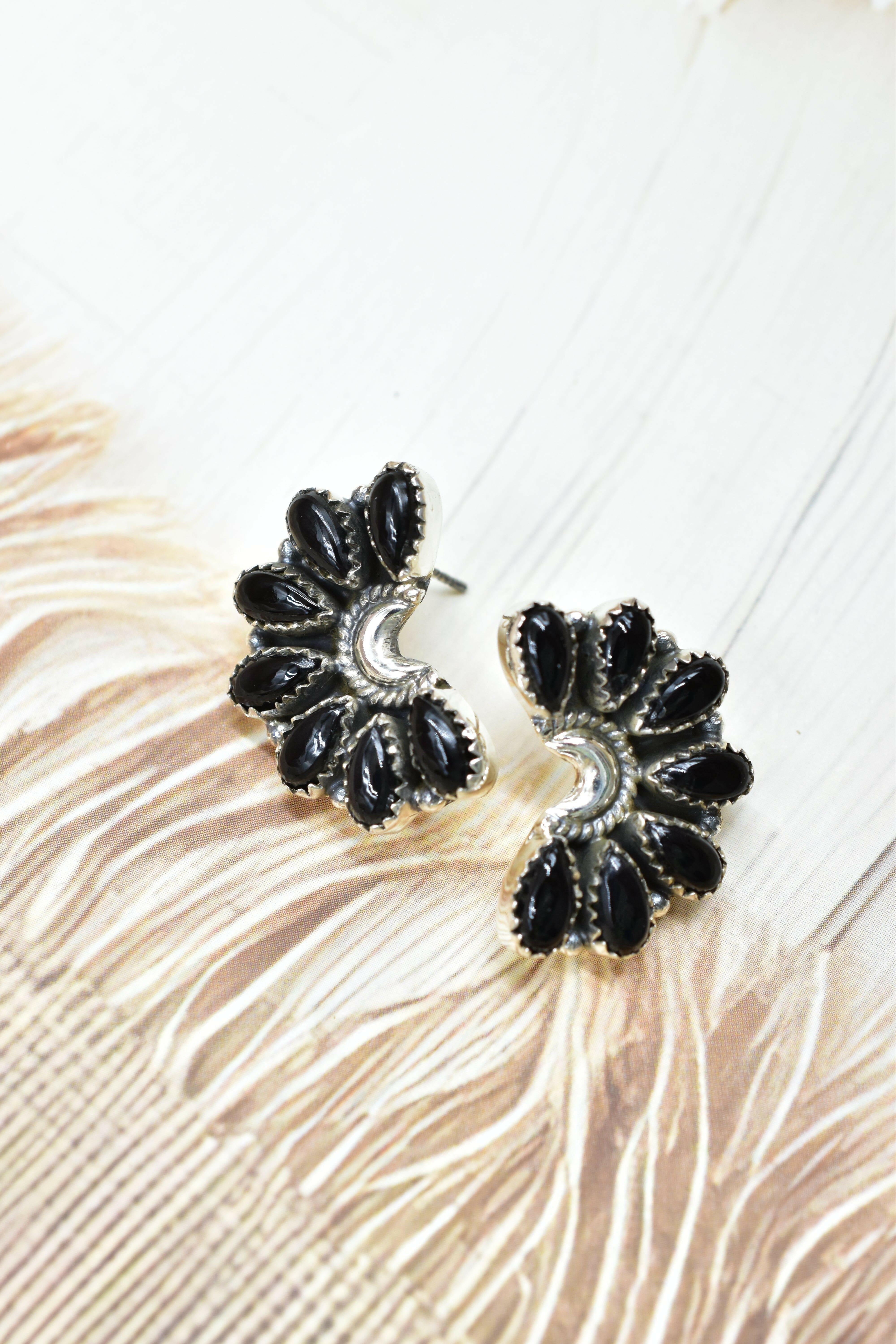 Sterling Half Moon Stone Cluster Earrings-Earrings-Krush Kandy, Women's Online Fashion Boutique Located in Phoenix, Arizona (Scottsdale Area)