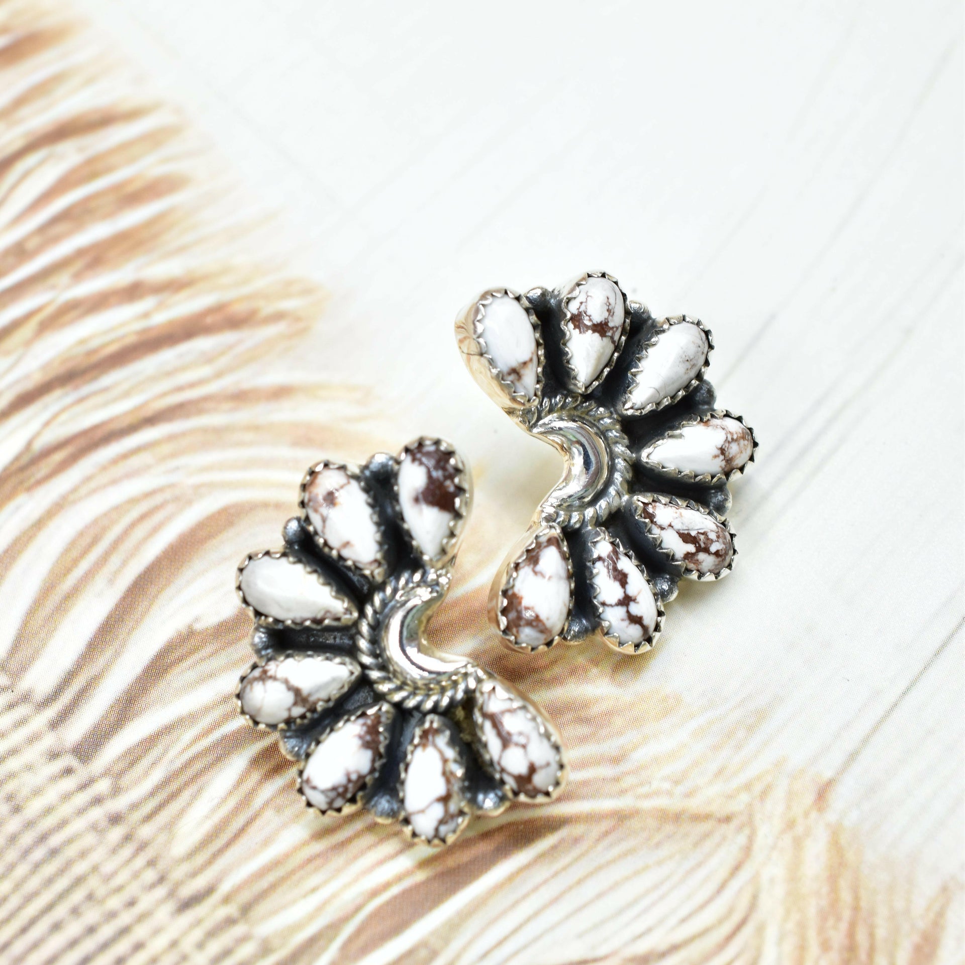 Sterling Half Moon Stone Cluster Earrings-Earrings-Krush Kandy, Women's Online Fashion Boutique Located in Phoenix, Arizona (Scottsdale Area)