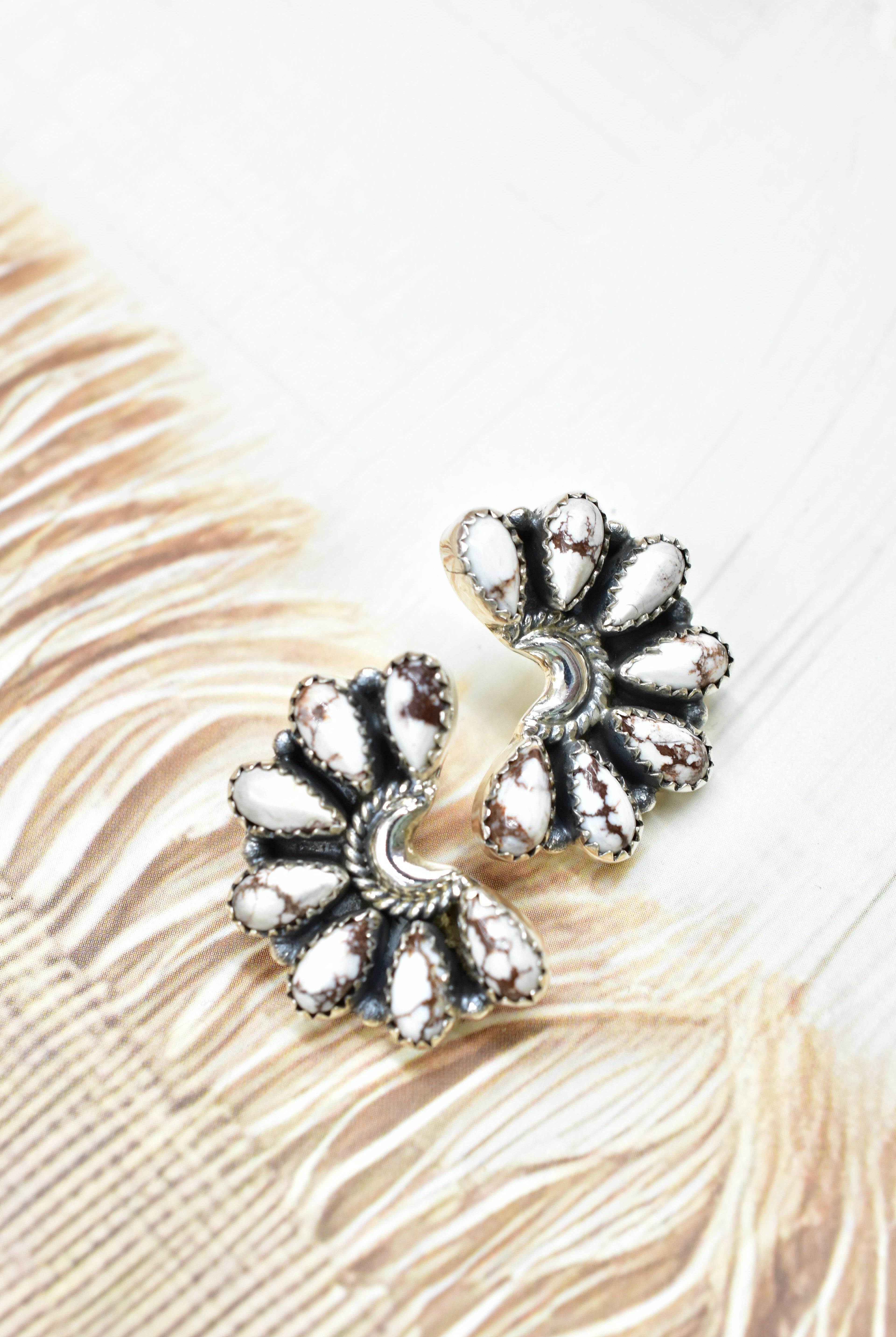Sterling Half Moon Stone Cluster Earrings-Earrings-Krush Kandy, Women's Online Fashion Boutique Located in Phoenix, Arizona (Scottsdale Area)