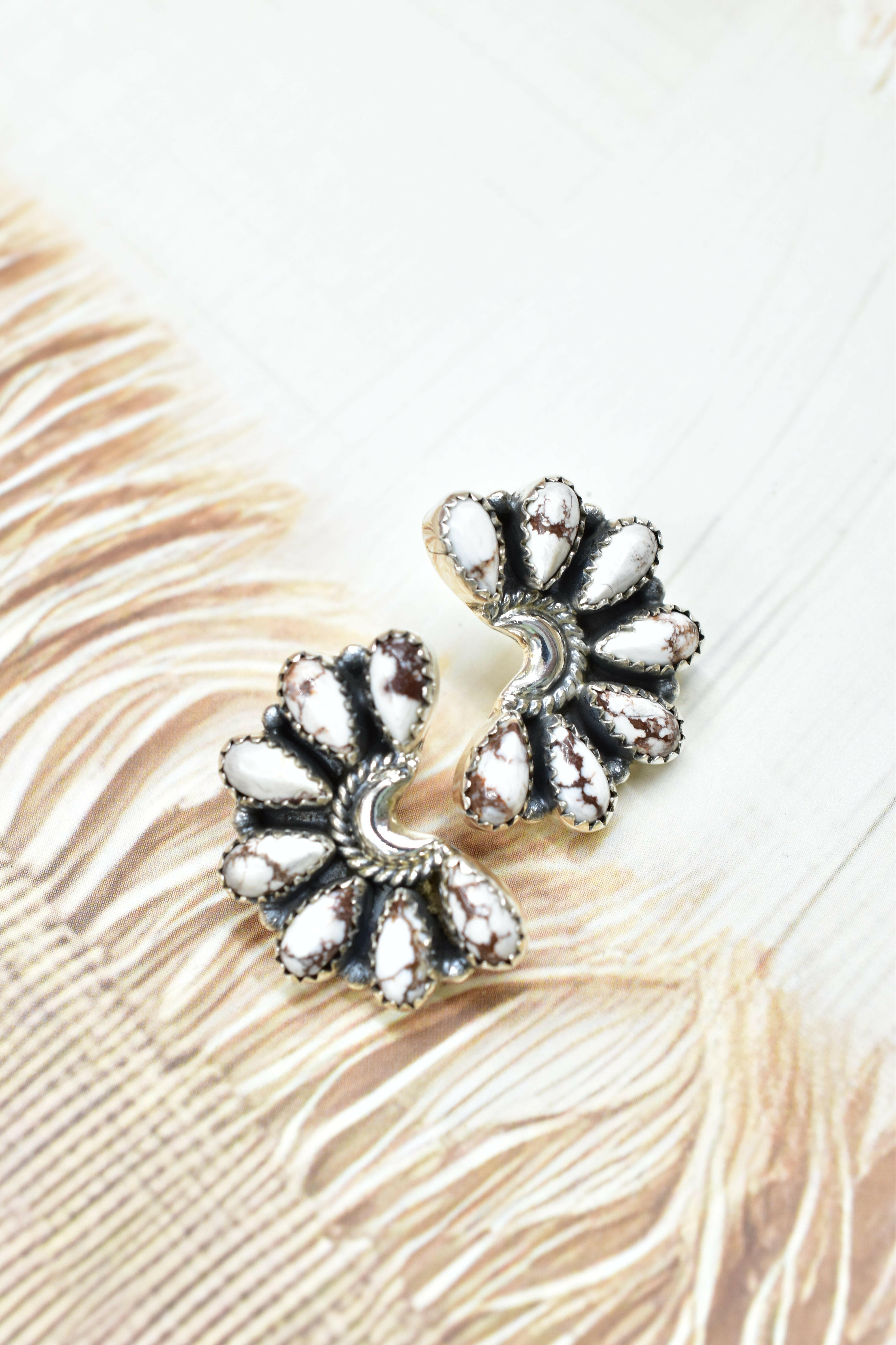 Sterling Half Moon Stone Cluster Earrings-Earrings-Krush Kandy, Women's Online Fashion Boutique Located in Phoenix, Arizona (Scottsdale Area)