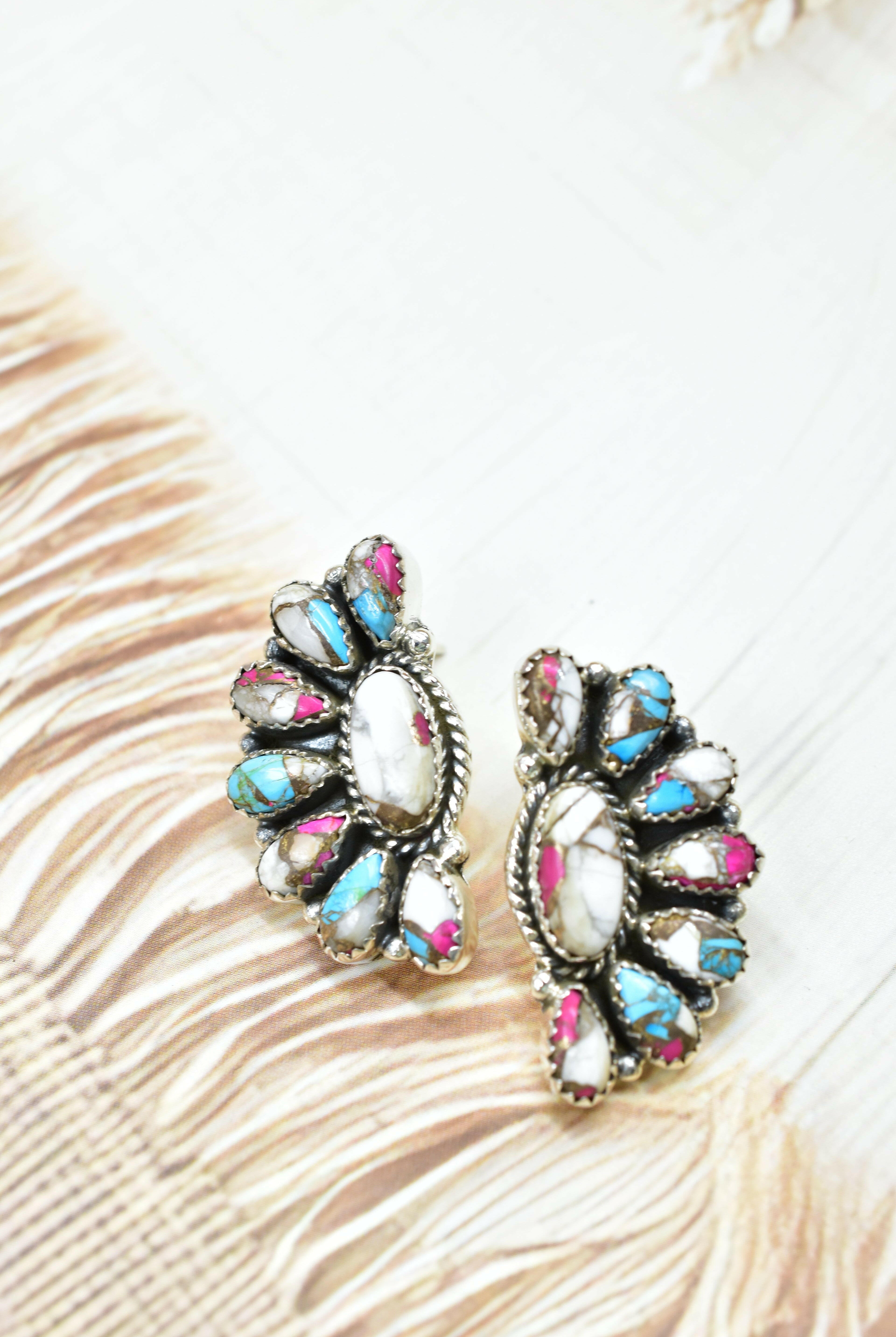 Half Cluster Kandy Stone Stud Earrings-Earrings-Krush Kandy, Women's Online Fashion Boutique Located in Phoenix, Arizona (Scottsdale Area)
