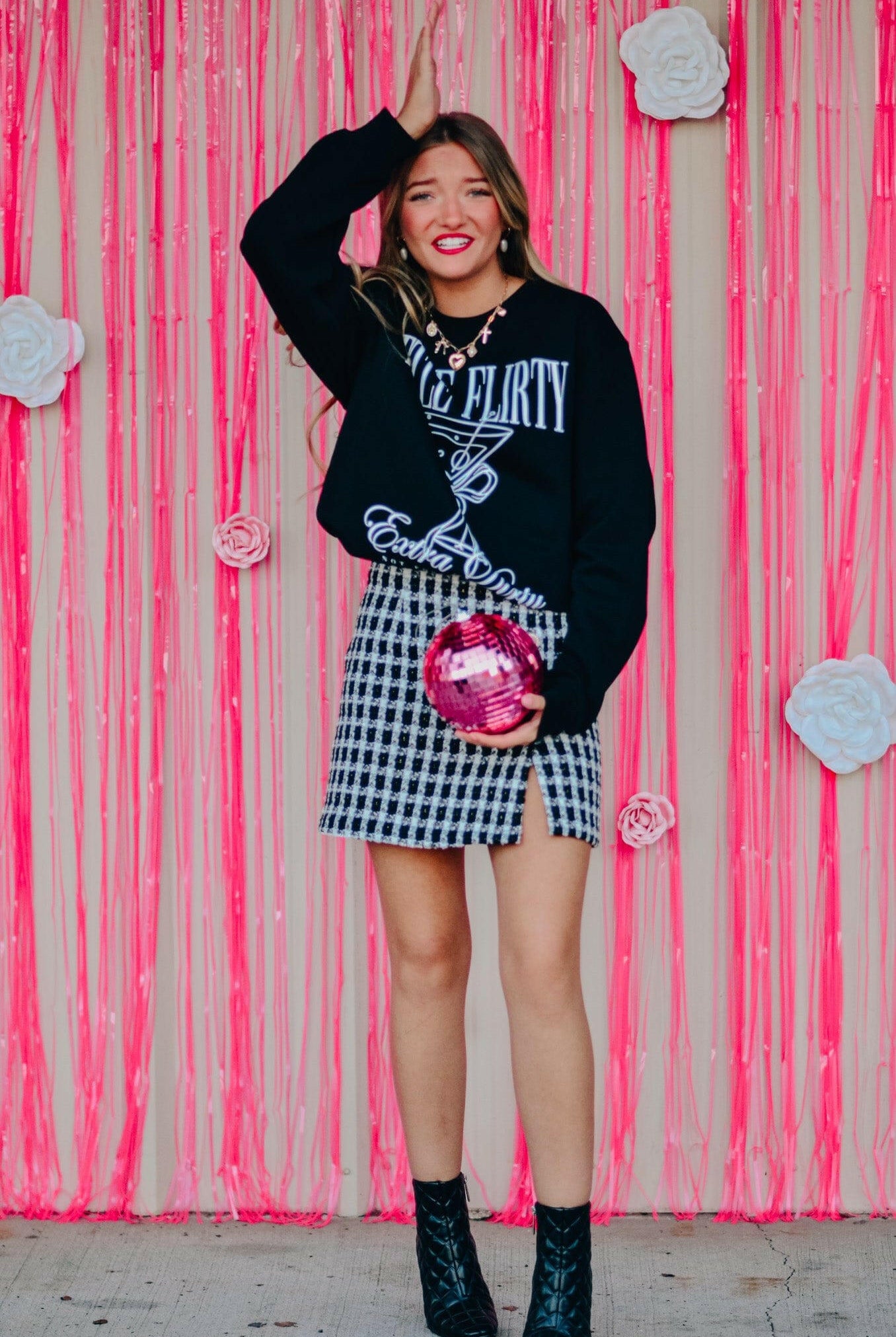 Little Flirty Extra Dirty Black Sweatshirt-Krush Kandy, Women's Online Fashion Boutique Located in Phoenix, Arizona (Scottsdale Area)
