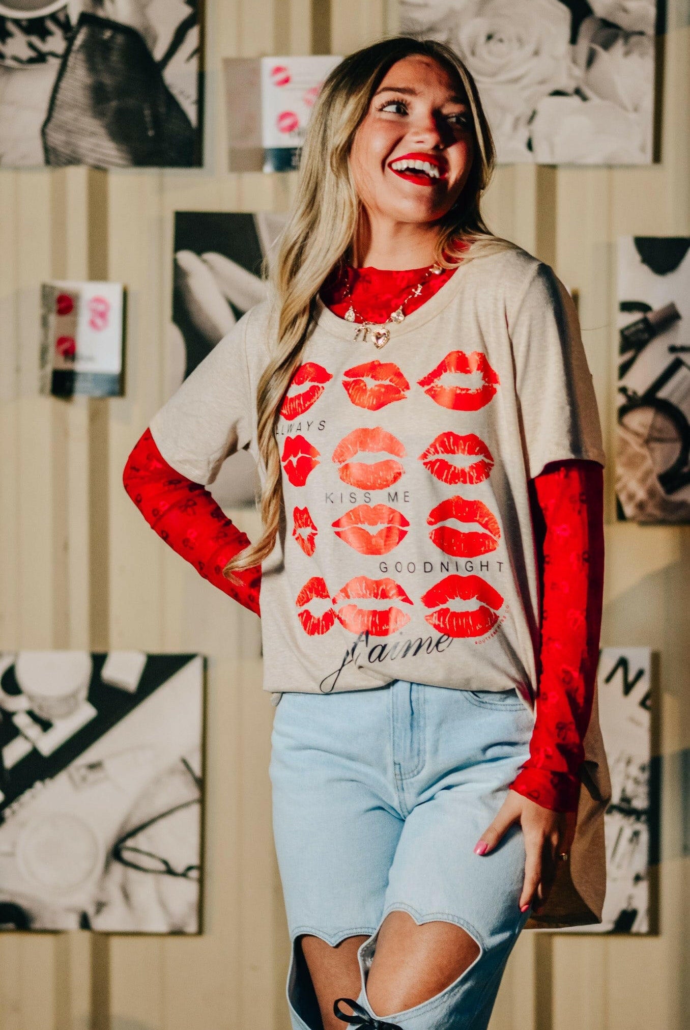 Always Kiss Me Goodnight Scoop Tee-Krush Kandy, Women's Online Fashion Boutique Located in Phoenix, Arizona (Scottsdale Area)