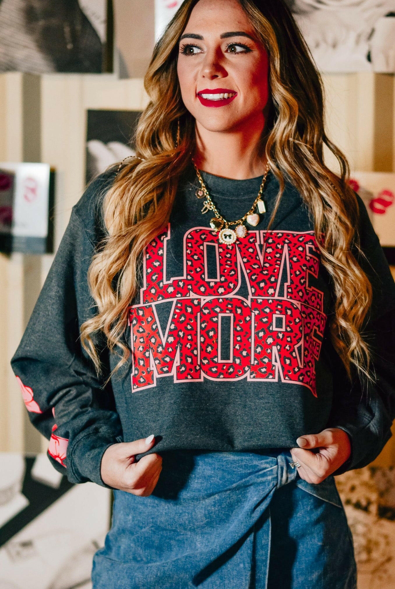 Love More Leopard & Bows Sweatshirt-Krush Kandy, Women's Online Fashion Boutique Located in Phoenix, Arizona (Scottsdale Area)