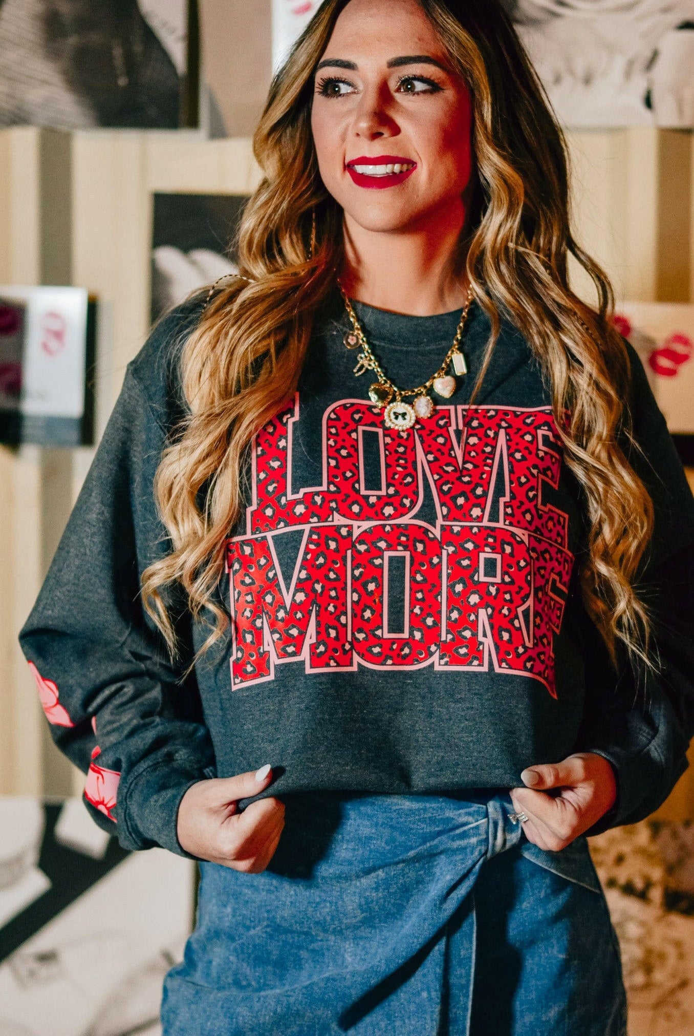 Love More Leopard & Bows Sweatshirt-Krush Kandy, Women's Online Fashion Boutique Located in Phoenix, Arizona (Scottsdale Area)