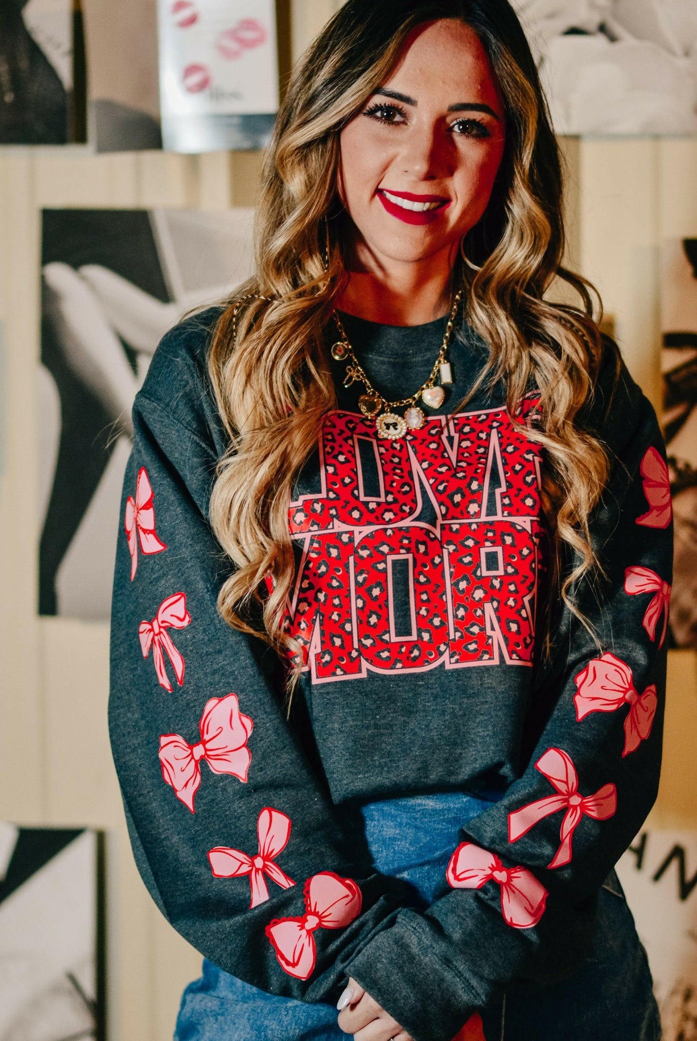 Love More Leopard & Bows Sweatshirt-Krush Kandy, Women's Online Fashion Boutique Located in Phoenix, Arizona (Scottsdale Area)