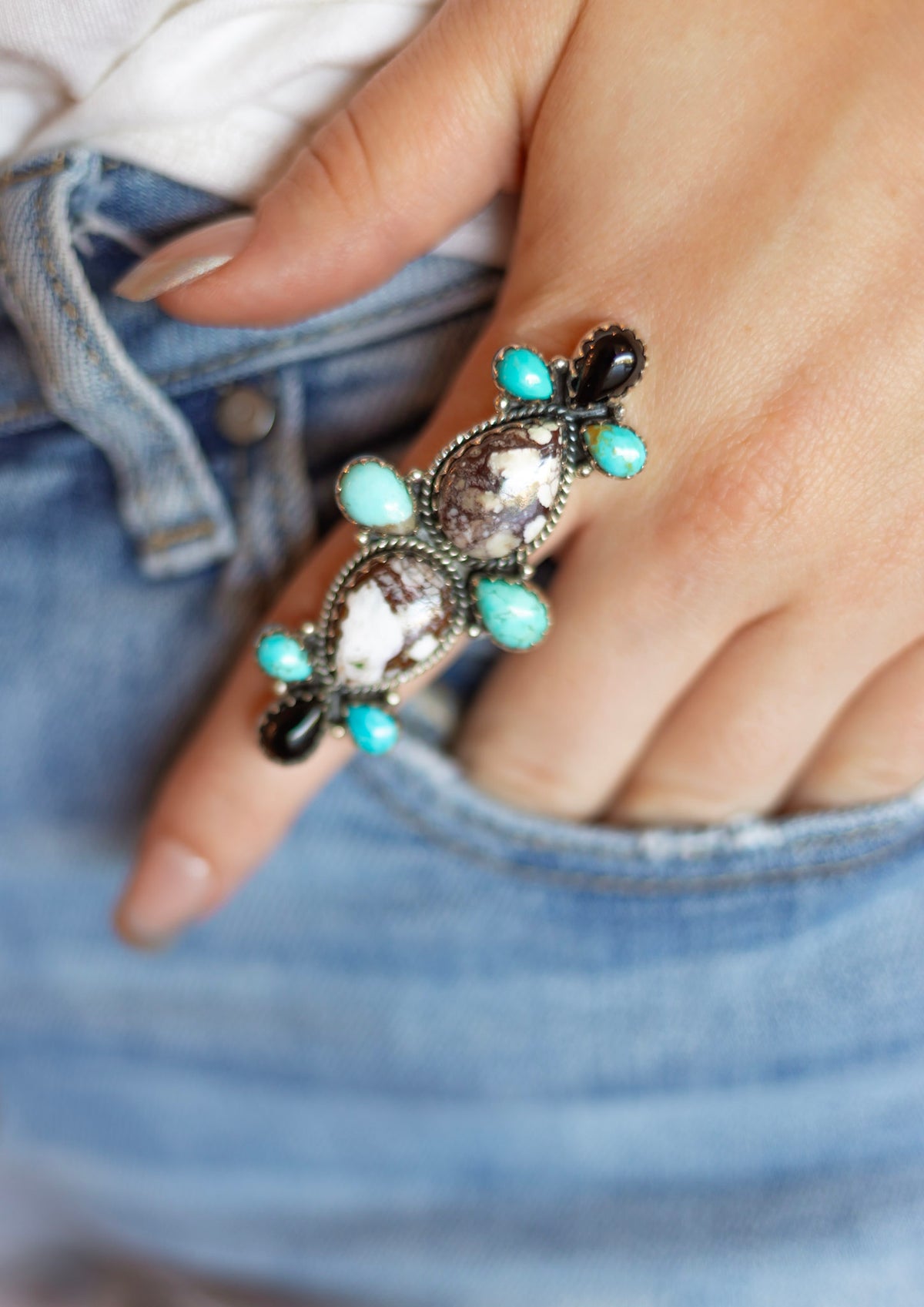 Desert Moon Turquoise & Black Stone Statement Ring S.NO 2.jpeg
