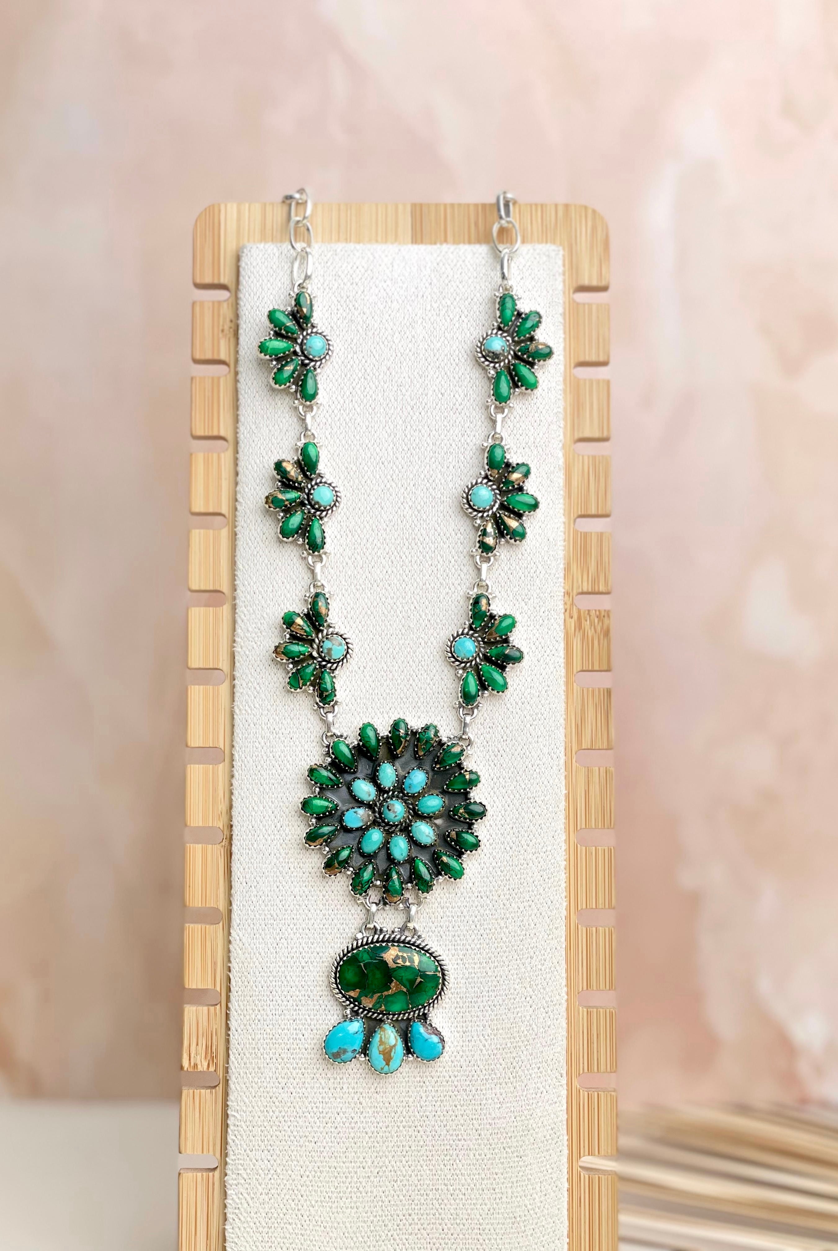 Irish Green Dahlia & Kingman Turquoise Statement Necklace sno 7-Necklaces-Krush Kandy, Women's Online Fashion Boutique Located in Phoenix, Arizona (Scottsdale Area)